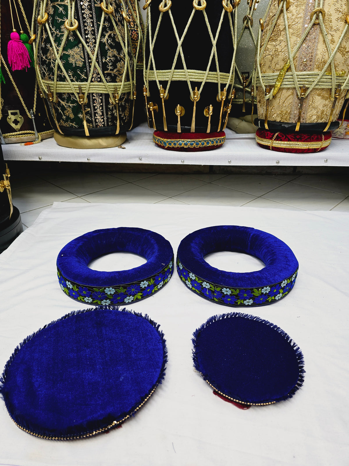 Sapphire Bloom Tabla Rings – Premium Blue with Floral Design - Sangeet Store