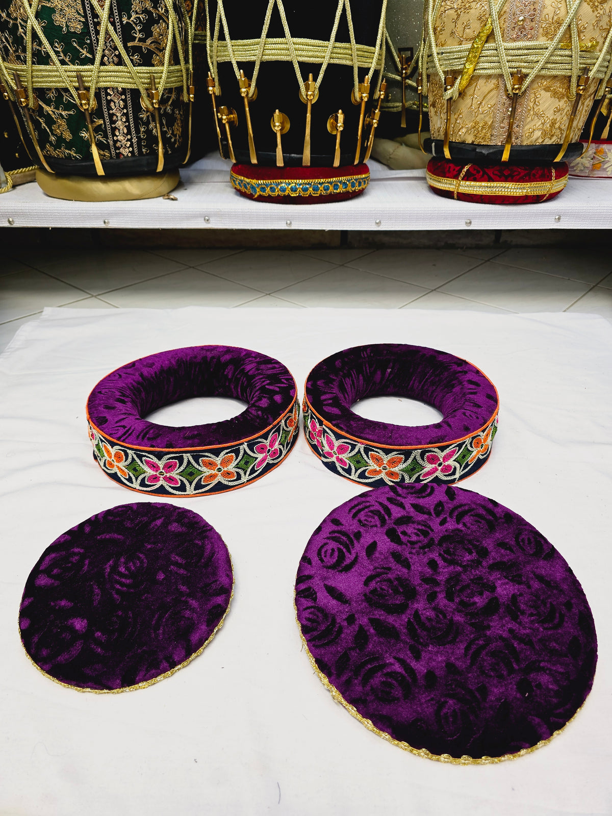 Orchid Radiance Tabla Rings – Premium Purple with Multicolor Floral Design - Sangeet Store