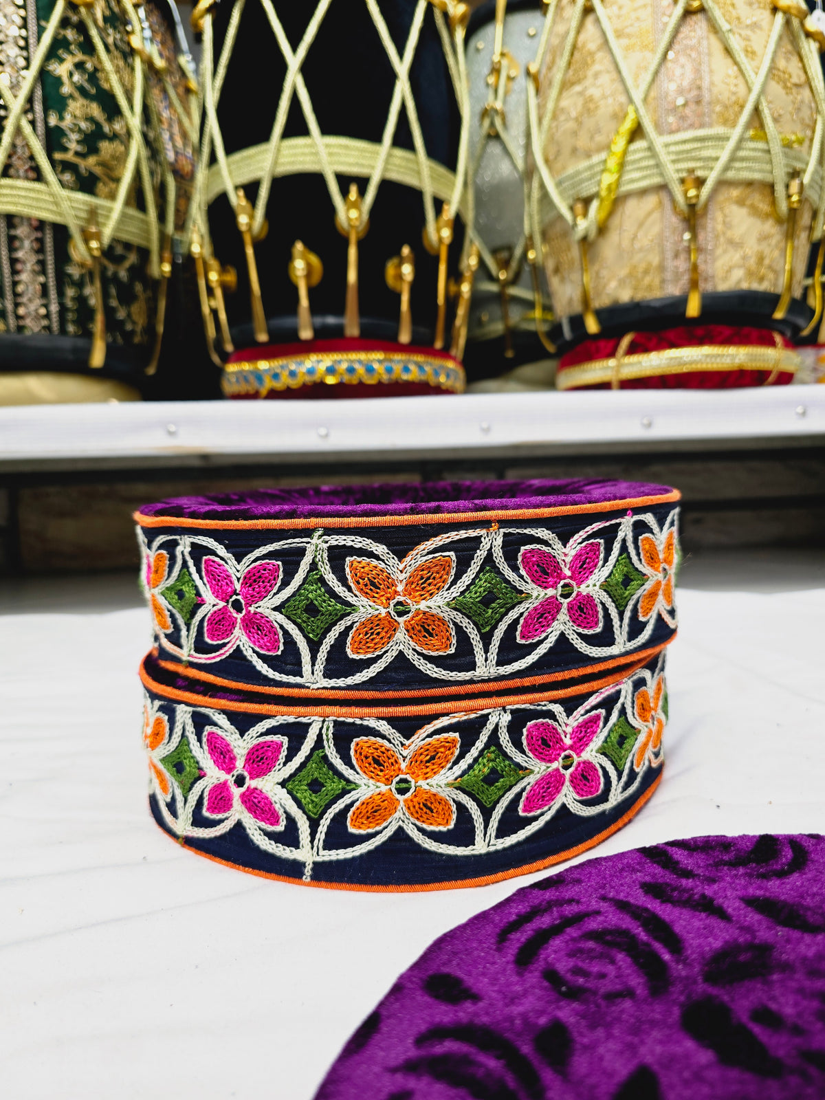 Orchid Radiance Tabla Rings – Premium Purple with Multicolor Floral Design - Sangeet Store
