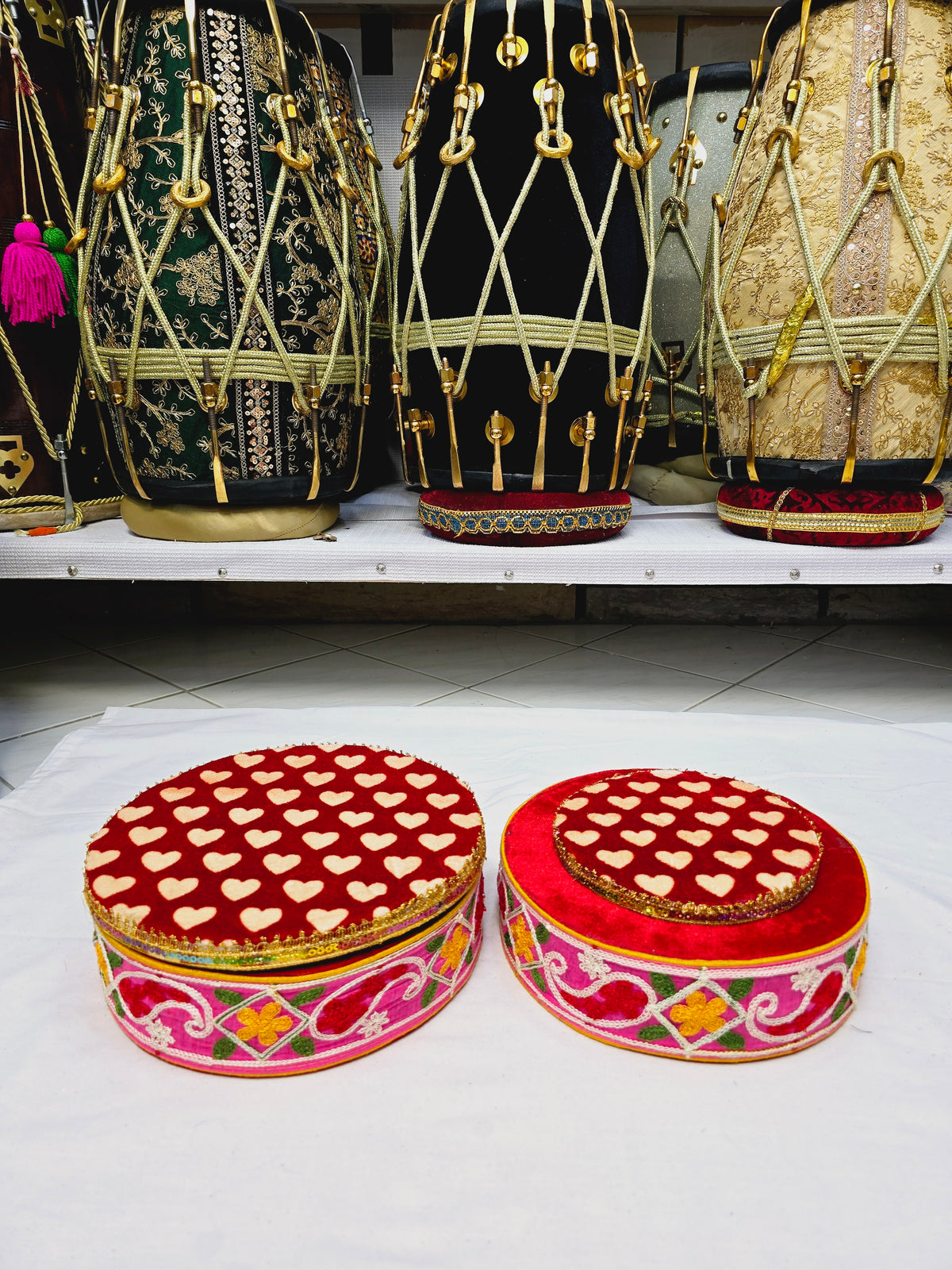 Scarlet Heart Tabla Rings – Premium Red with Floral & Heart Design (Minor Cosmetic Defects) - Sangeet Store