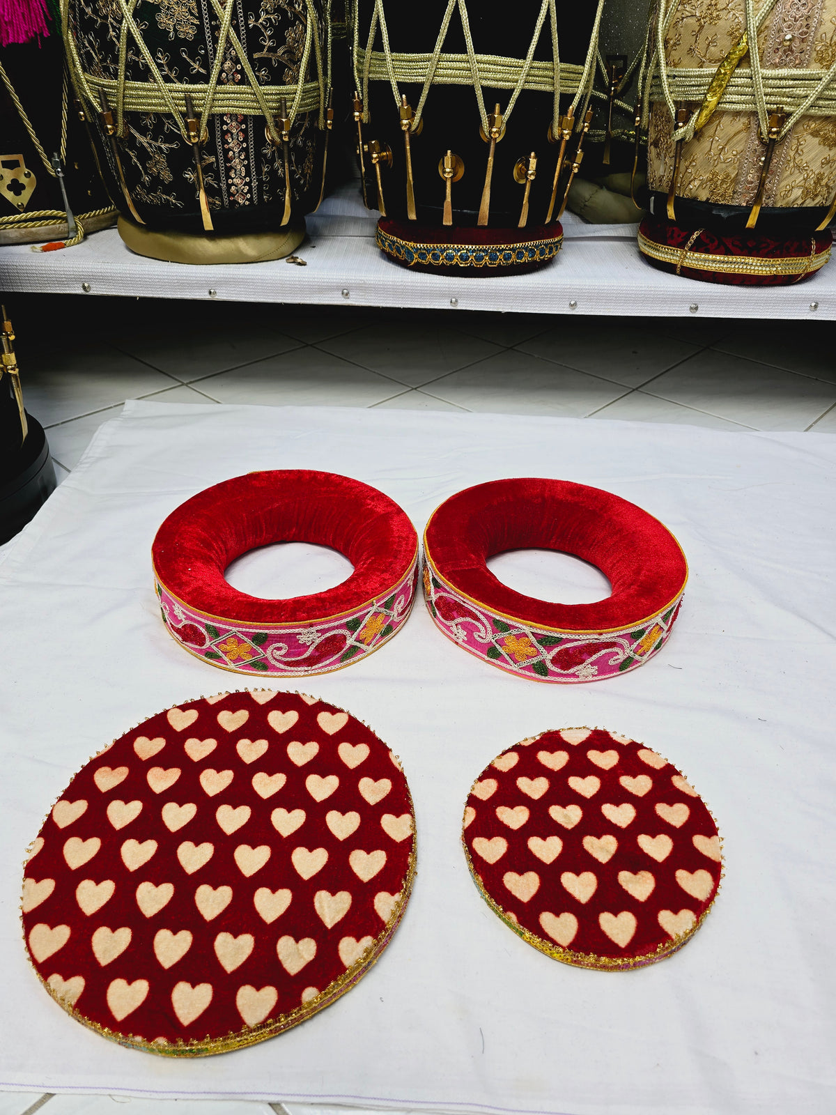 Scarlet Heart Tabla Rings – Premium Red with Floral & Heart Design (Minor Cosmetic Defects) - Sangeet Store