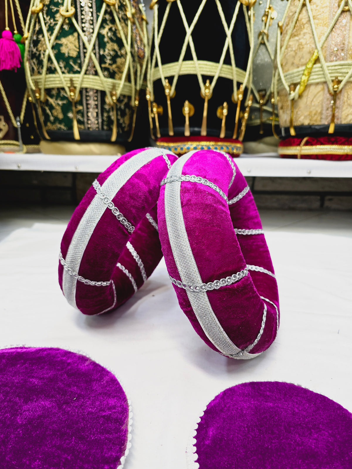 Aurora Magenta Tabla Rings – Magenta with Silver Accents