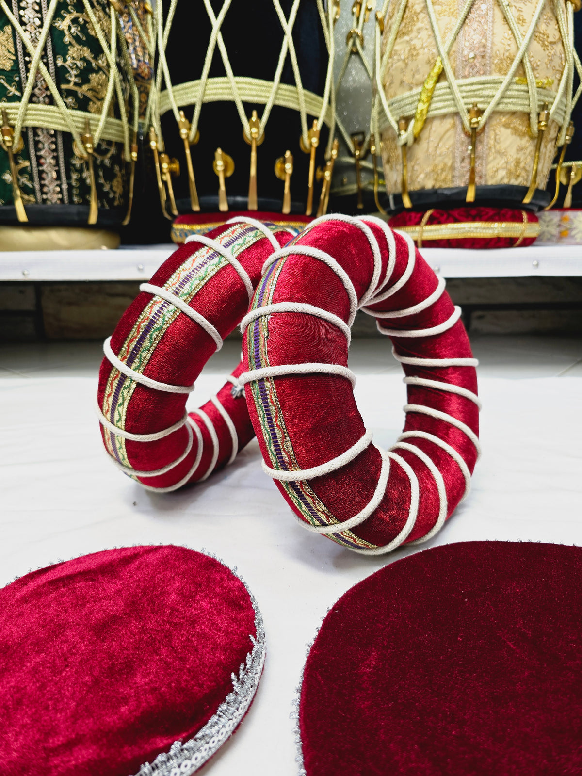 Crimson Harmony Tabla Rings – Burgundy with Multicolor Design