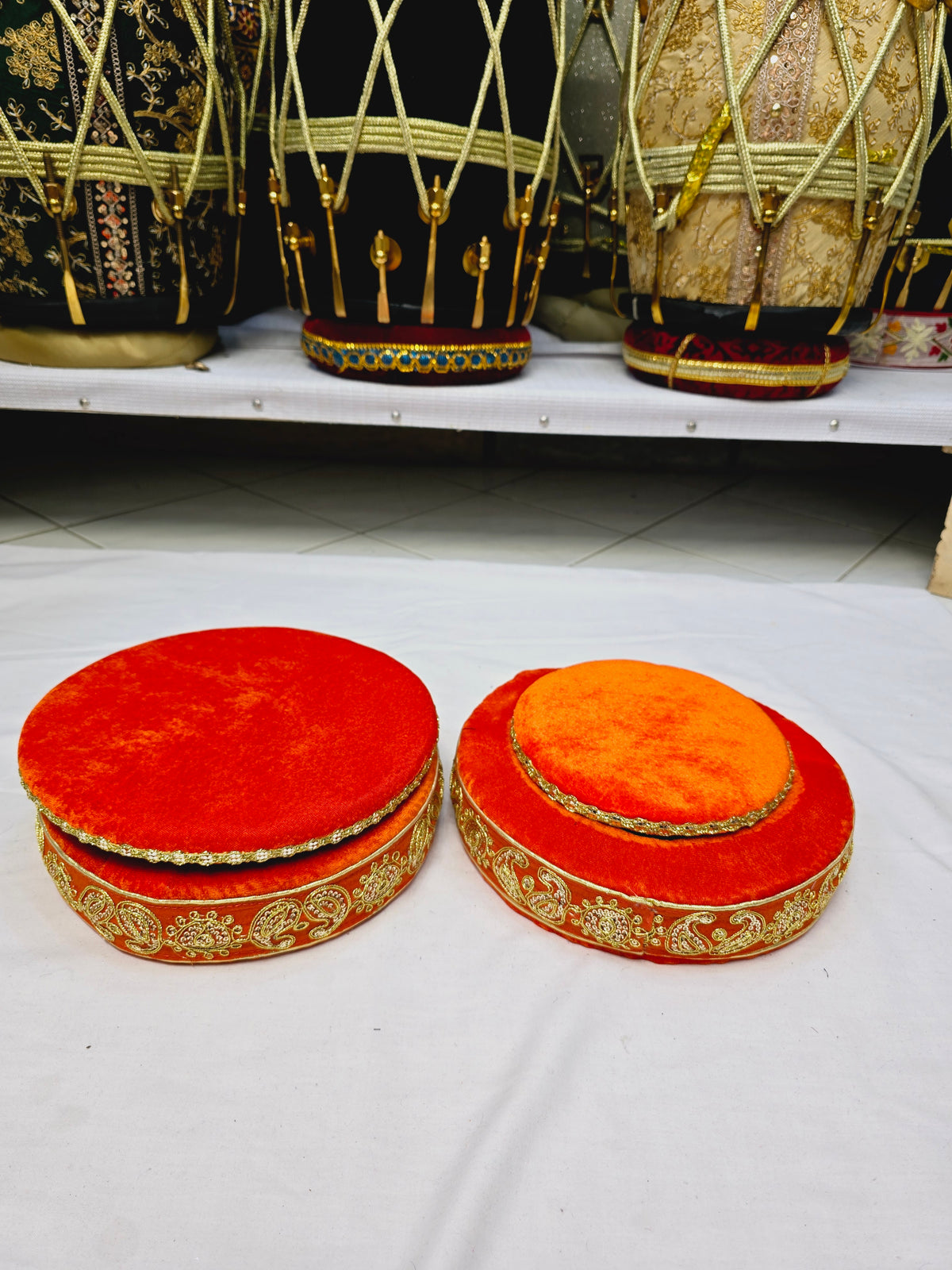 Golden Blaze Tabla Rings – Premium Orange with Golden Design - Sangeet Store