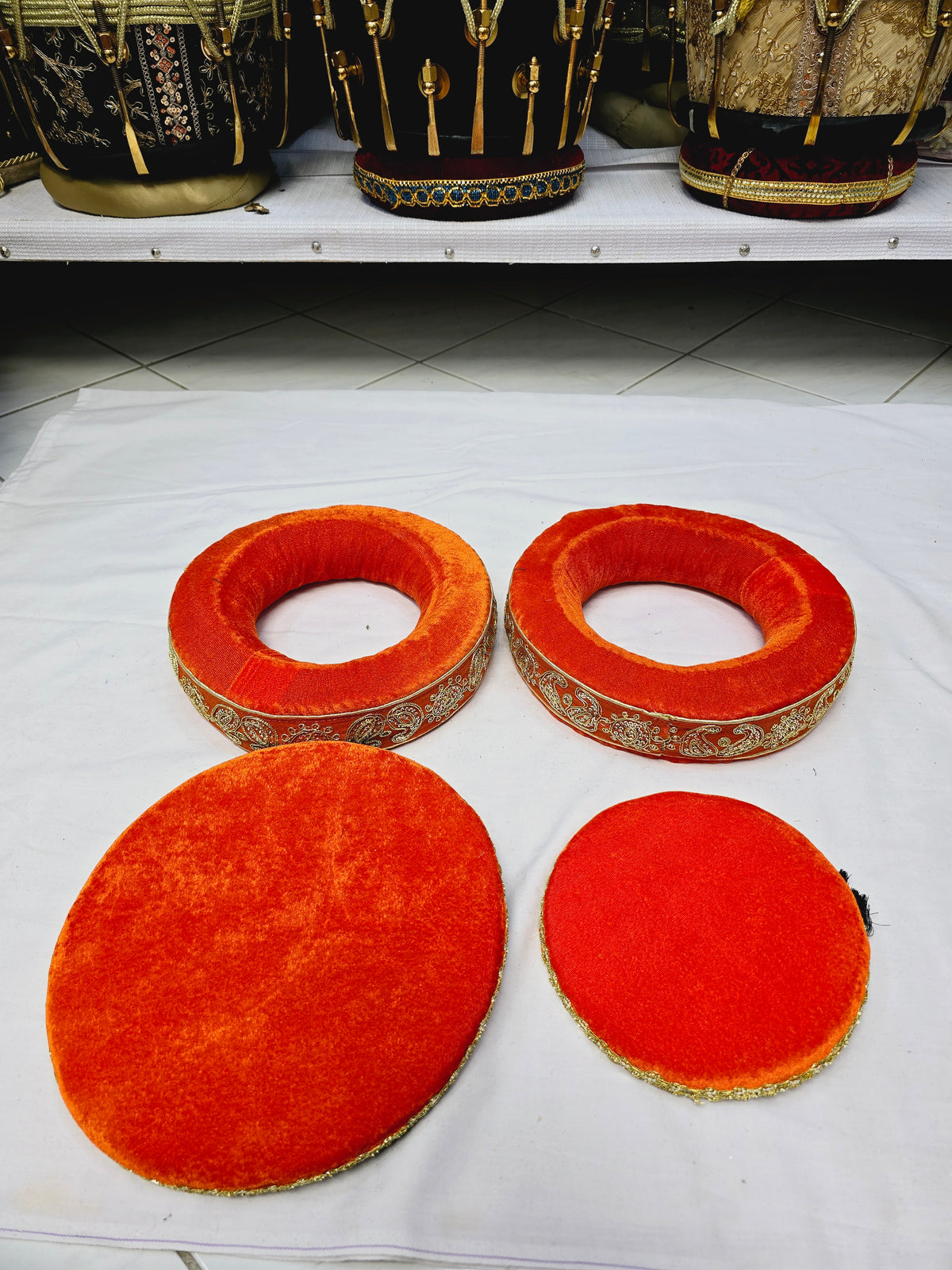 Golden Blaze Tabla Rings – Premium Orange with Golden Design - Sangeet Store