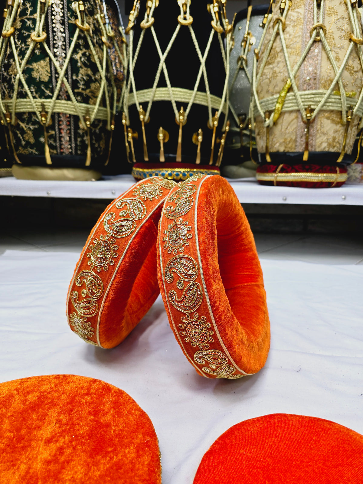 Golden Blaze Tabla Rings – Premium Orange with Golden Design - Sangeet Store