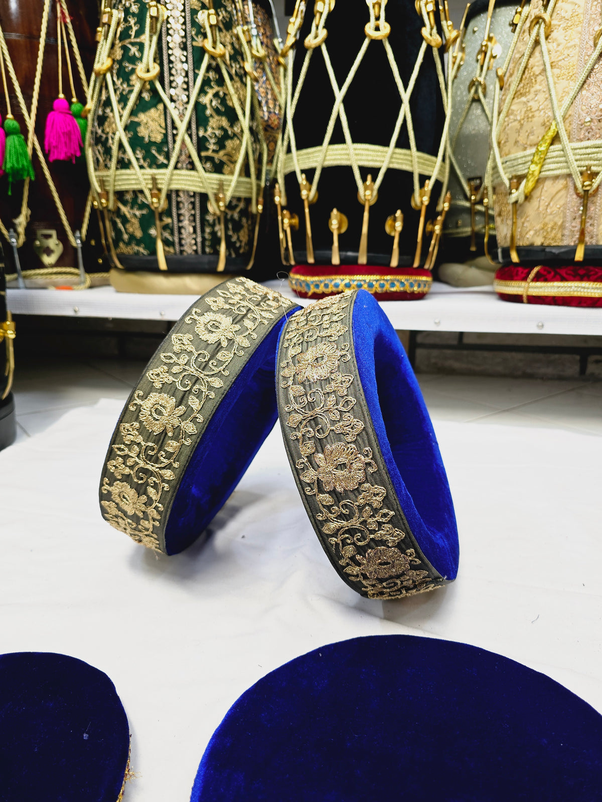 Midnight Sapphire Tabla Rings – Premium Blue with Gold & Black Design