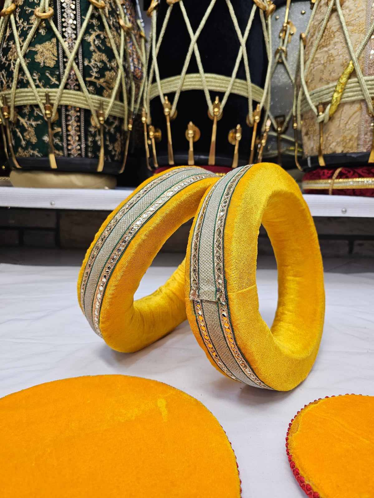Golden Sunrise Premium Tabla Ring Set (Yellow, Cosmetic Defects) - Sangeet Store