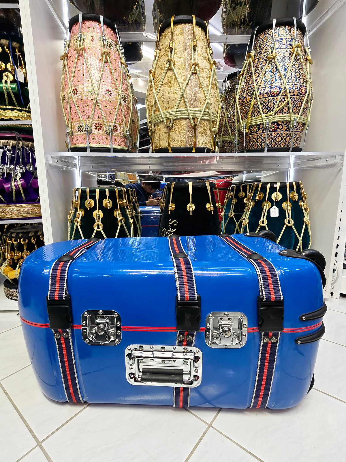 Traveler’s Rhythm: Blue Tabla/Dholak Case with Fixed Wheels - Sangeet Store
