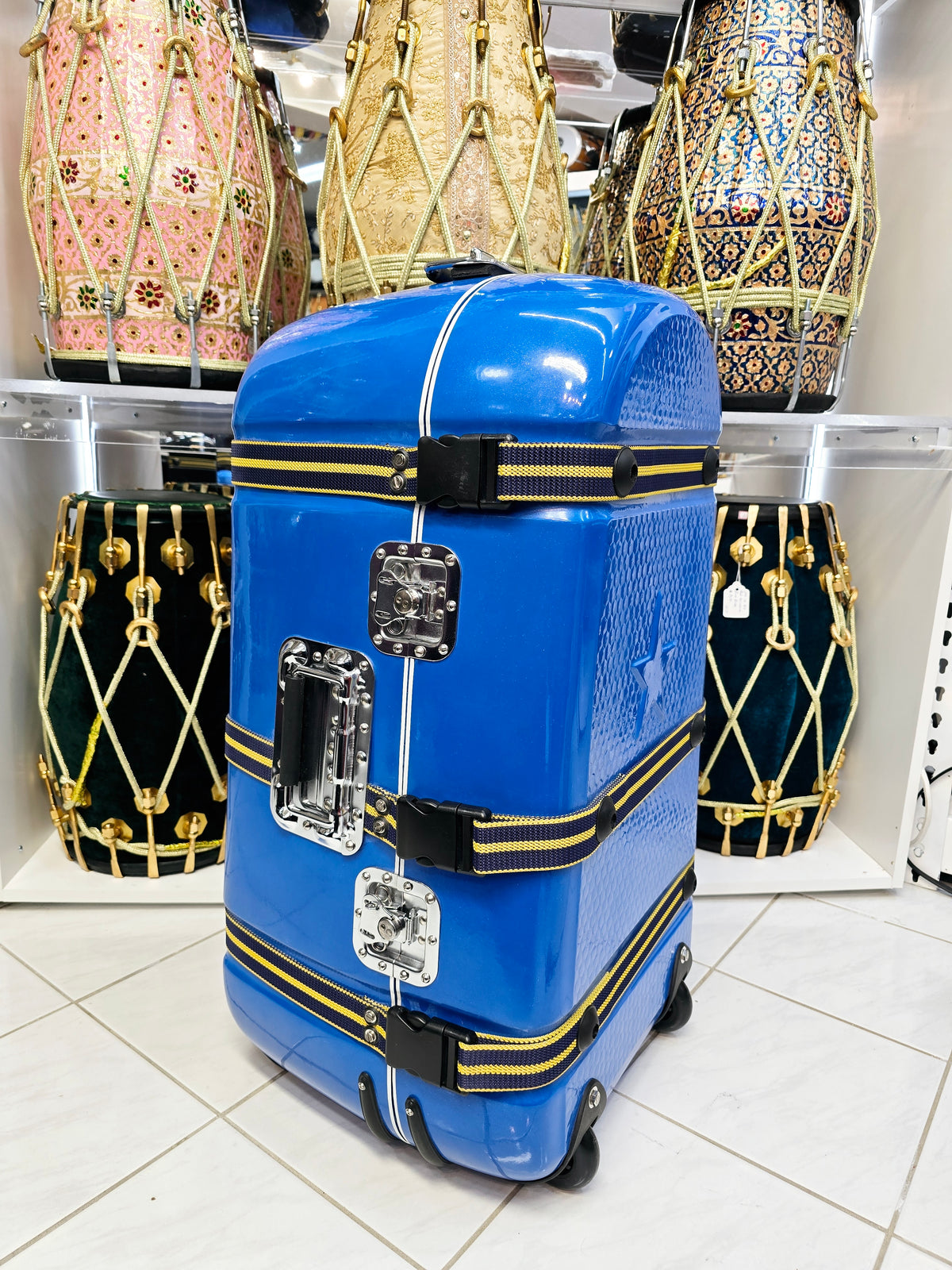 Rhythm Rover: Blue Tabla/Dholak Case with Fixed Wheels (Minor Cosmetic Defects) - Sangeet Store