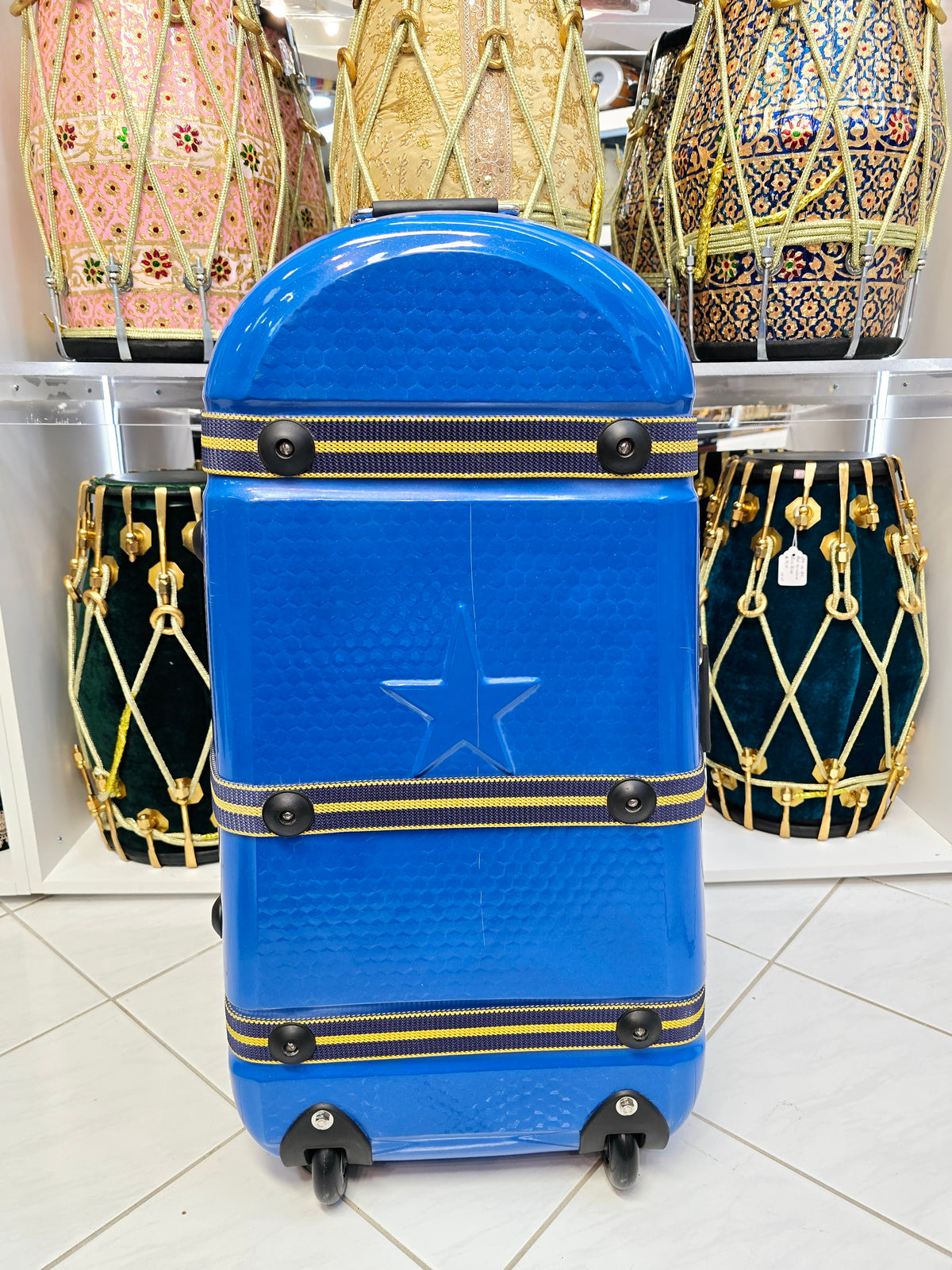 Rhythm Rover: Blue Tabla/Dholak Case with Fixed Wheels (Minor Cosmetic Defects) - Sangeet Store