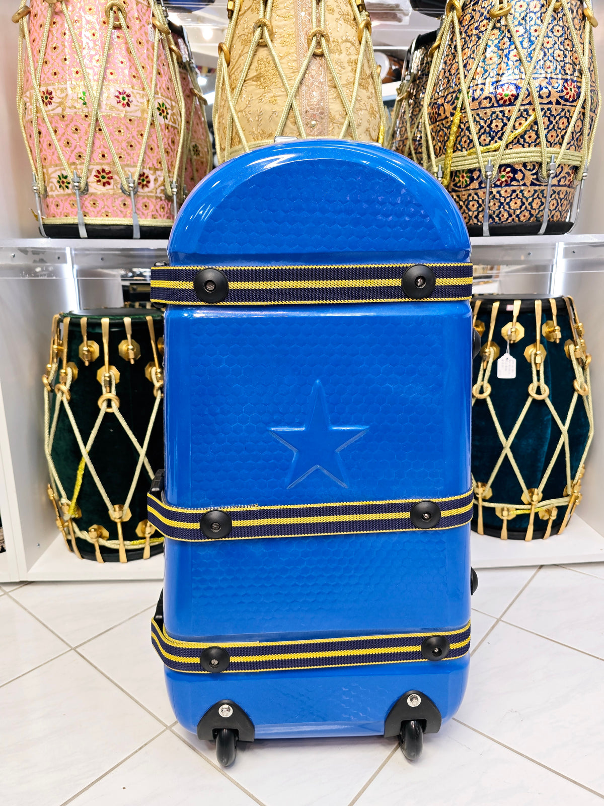 Rhythm Rover: Blue Tabla/Dholak Case with Fixed Wheels (Minor Cosmetic Defects) - Sangeet Store