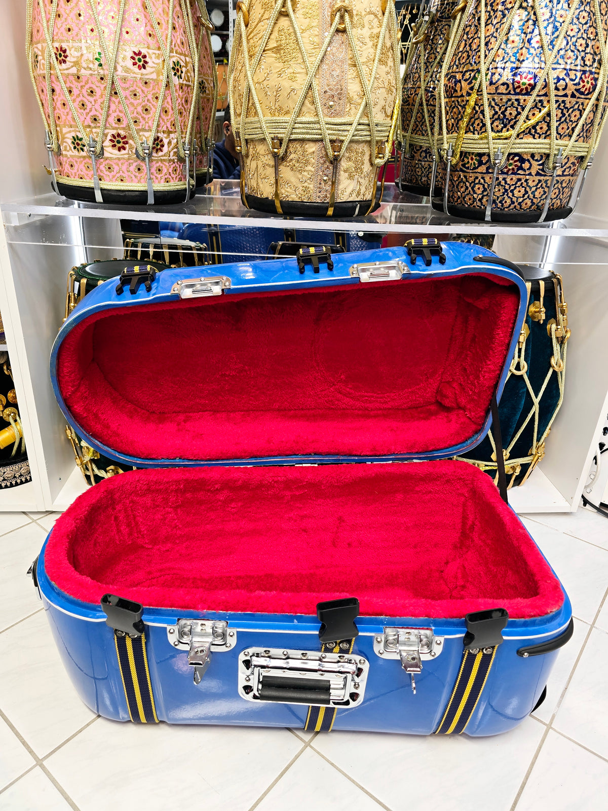 Rhythm Rover: Blue Tabla/Dholak Case with Fixed Wheels (Minor Cosmetic Defects) - Sangeet Store