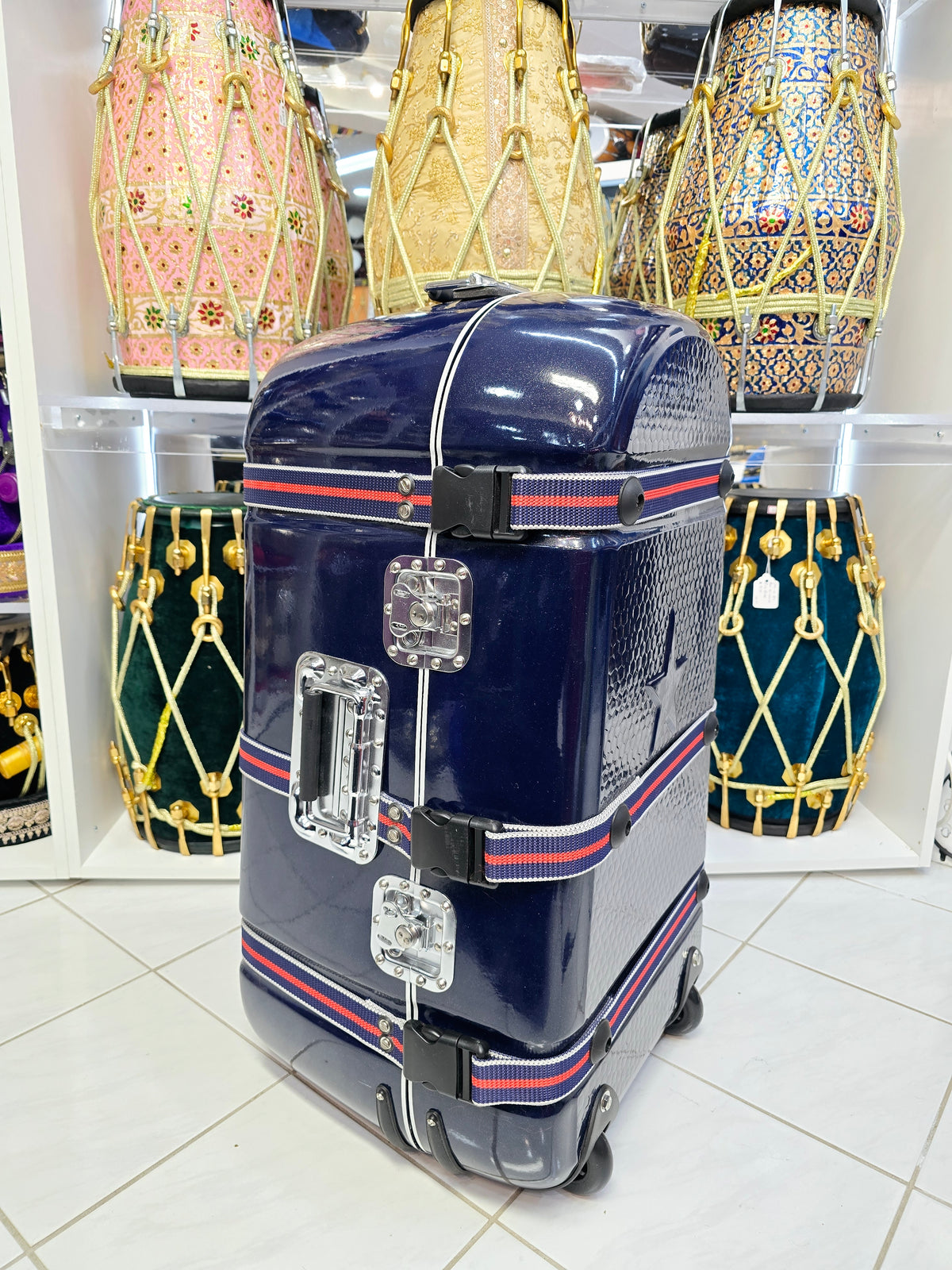 Rhythm Voyager: Dark Blue Tabla/Dholak Case with Fixed Wheels (Cosmetic Defects)