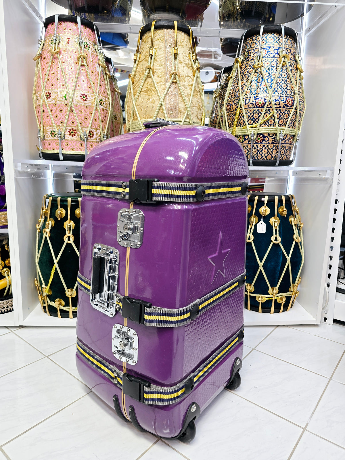 Royal Rhythm: Purple Tabla/Dholak Case with Fixed Wheels (Cosmetic Defects) - Sangeet Store