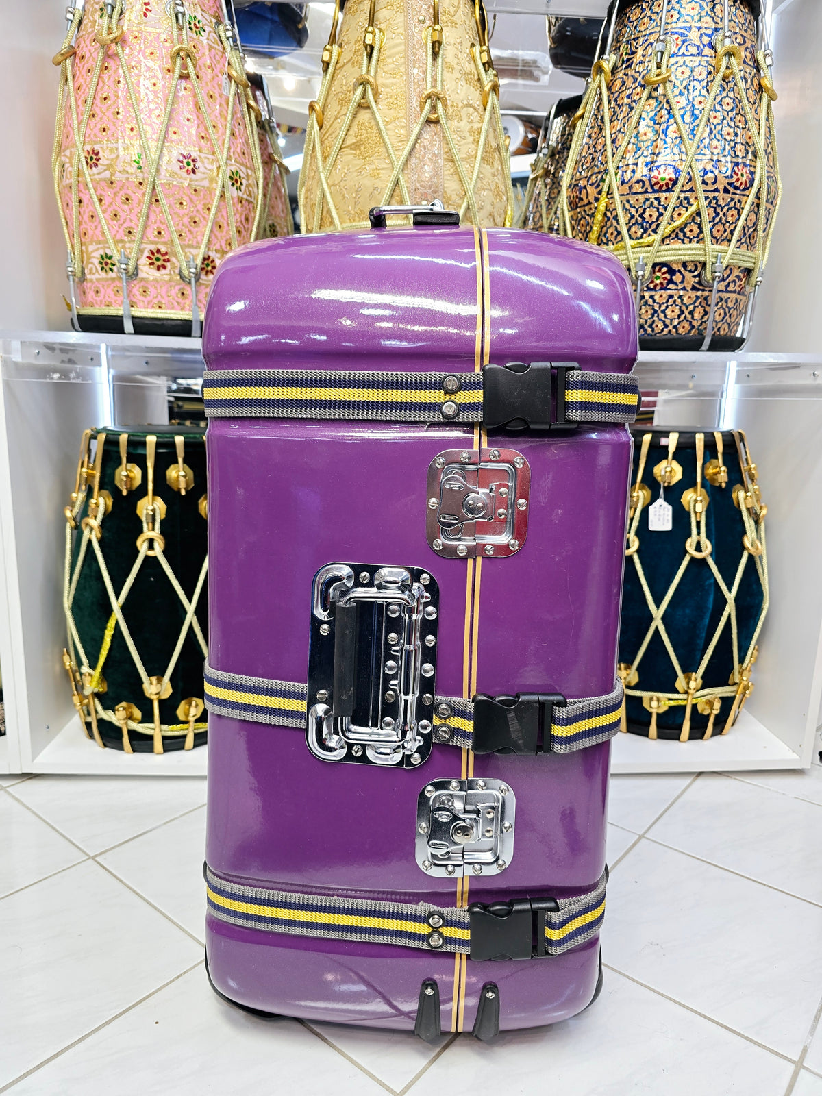 Royal Rhythm: Purple Tabla/Dholak Case with Fixed Wheels (Cosmetic Defects) - Sangeet Store