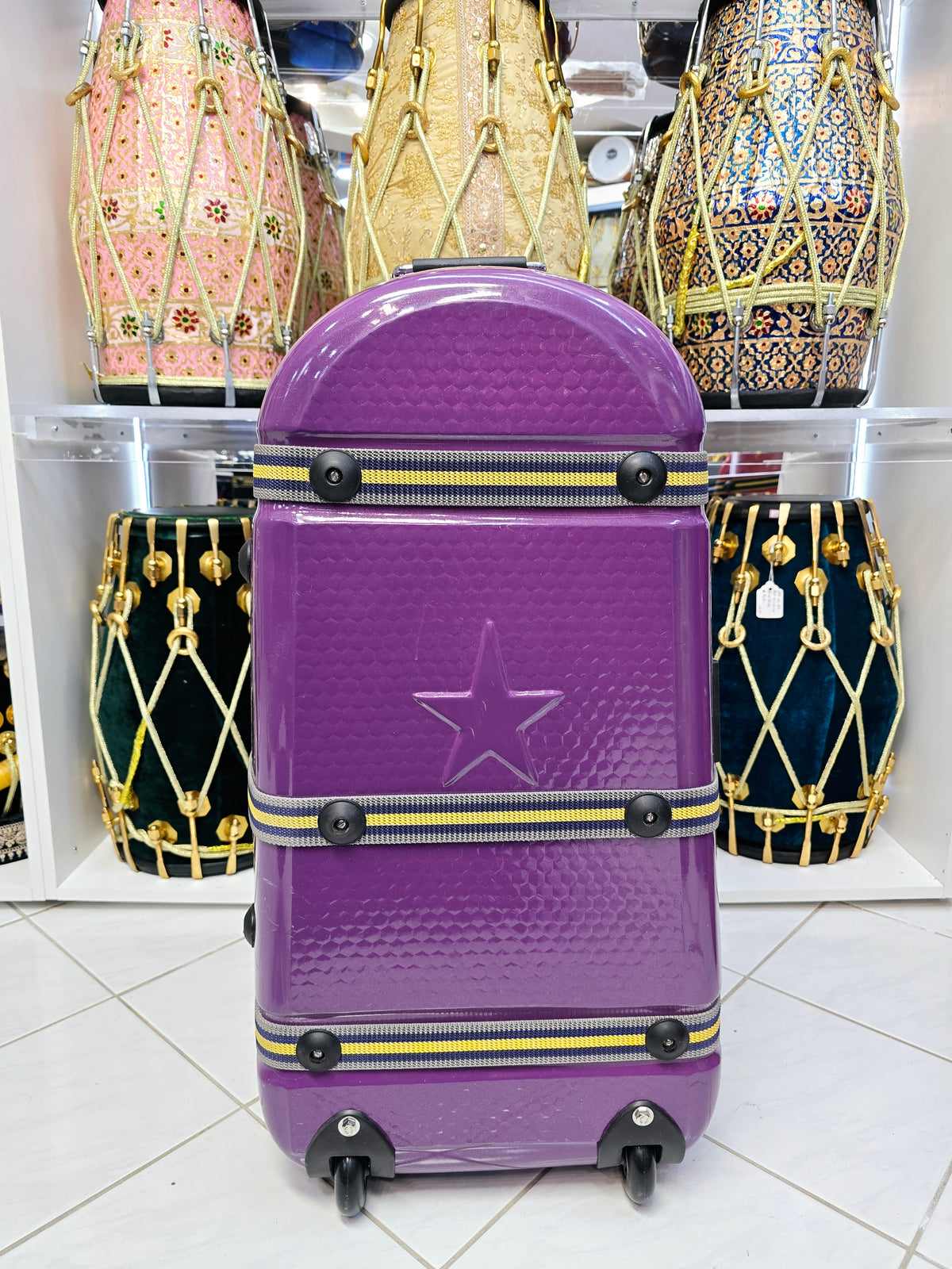 Royal Rhythm: Purple Tabla/Dholak Case with Fixed Wheels (Cosmetic Defects) - Sangeet Store