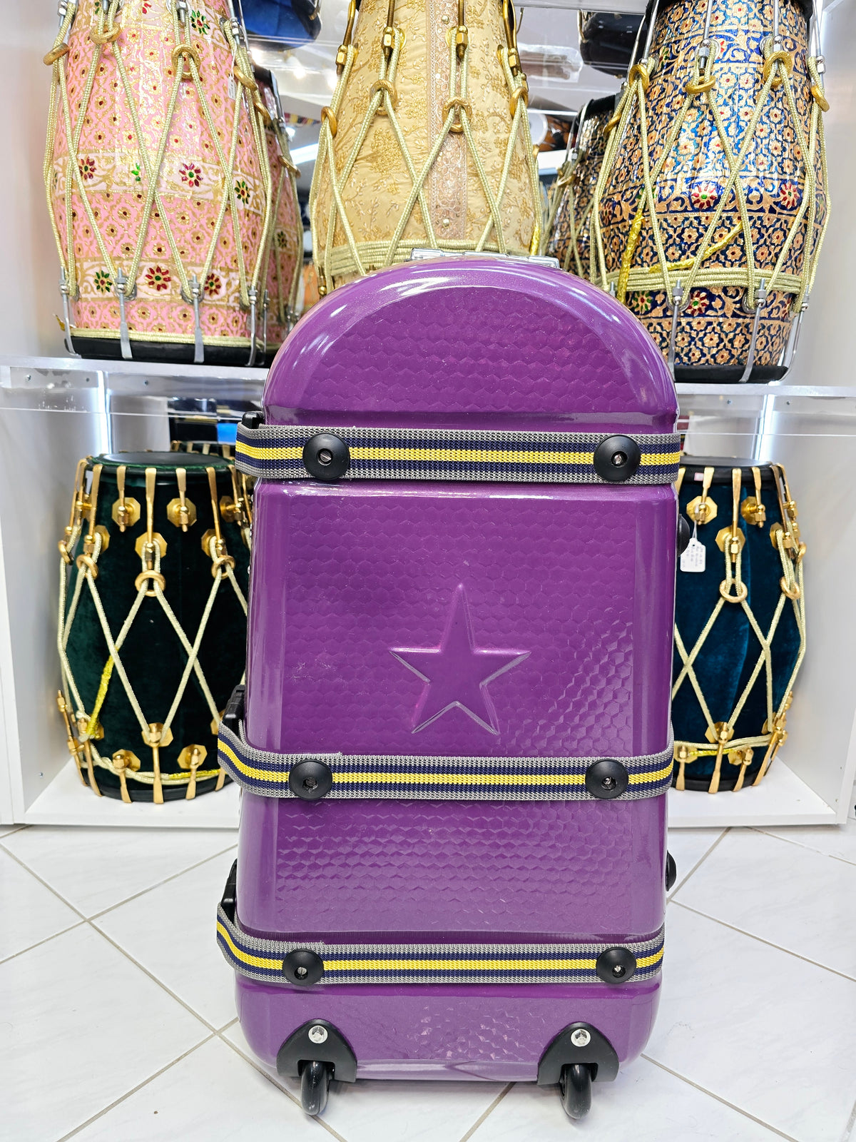Royal Rhythm: Purple Tabla/Dholak Case with Fixed Wheels (Cosmetic Defects) - Sangeet Store