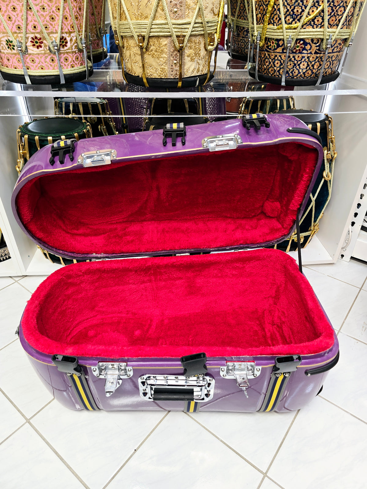 Royal Rhythm: Purple Tabla/Dholak Case with Fixed Wheels (Cosmetic Defects) - Sangeet Store