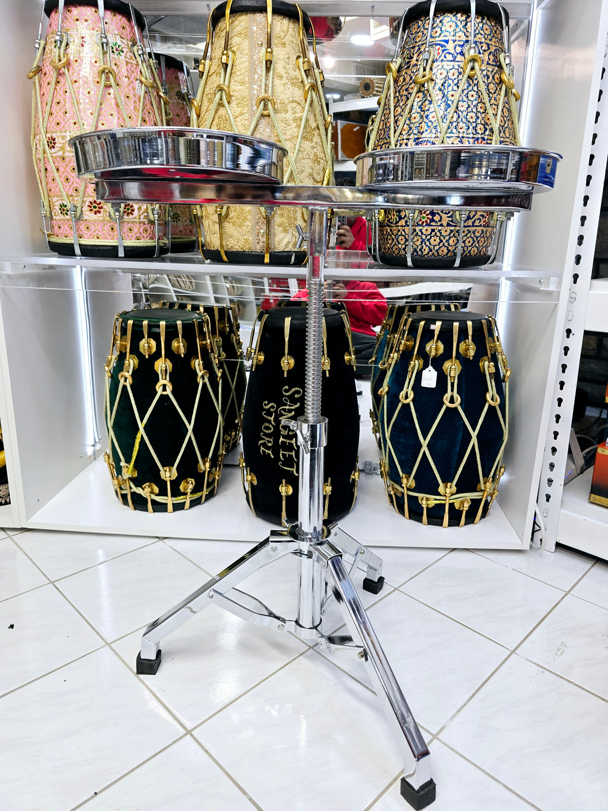 Rhythm Craft Silver Swivel Tabla Stand - Deluxe Edition (Minor Cosmetic Defects) - Sangeet Store