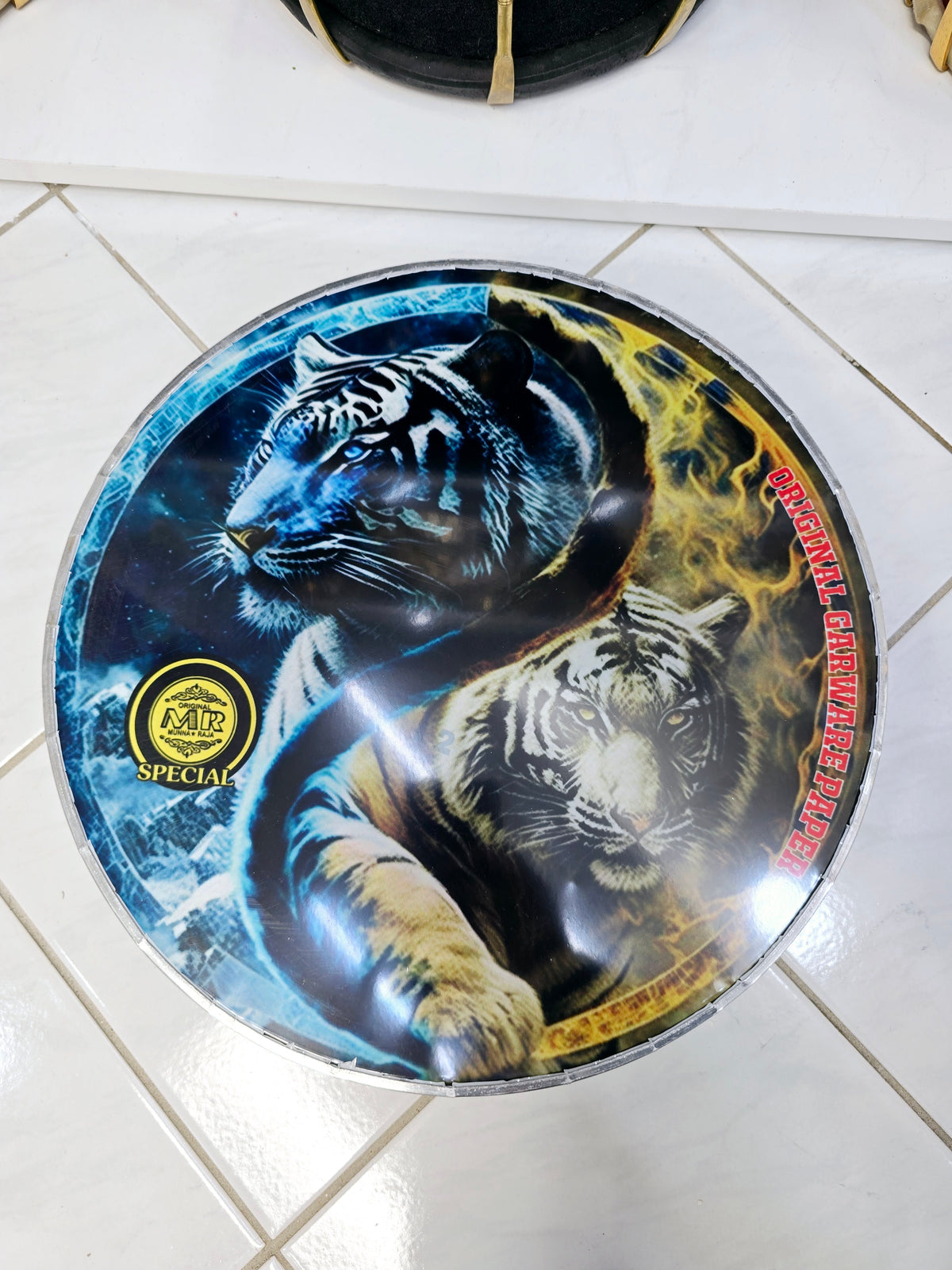 Dual Tiger 13.2" Dhol Treble Skin – Blue & Yellow Fire Edition - Sangeet Store
