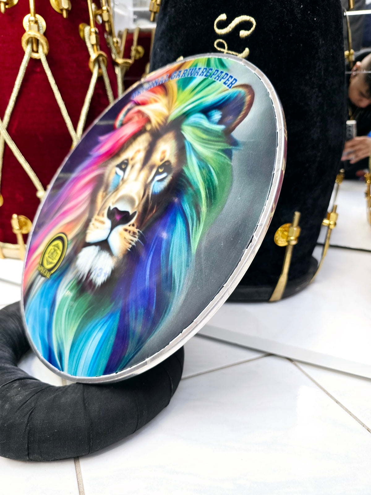 Lion's Fury 13.6" Dhol Skin – Multi-Colored Mane Edition - Sangeet Store