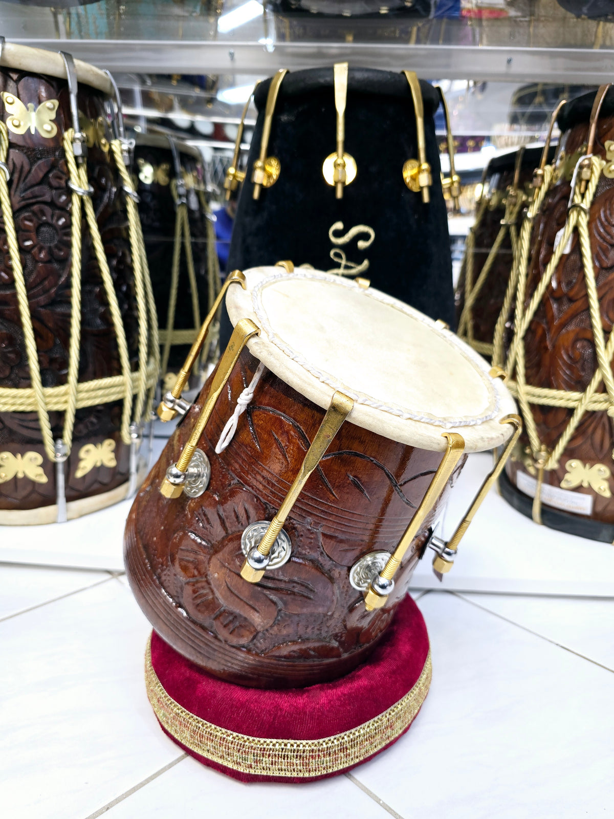 Carved Majesty "Dholki" F/F#/G Half Dholak – Intricate Red Sheesham with Rich Resonance *Very Slight Ringing Sound