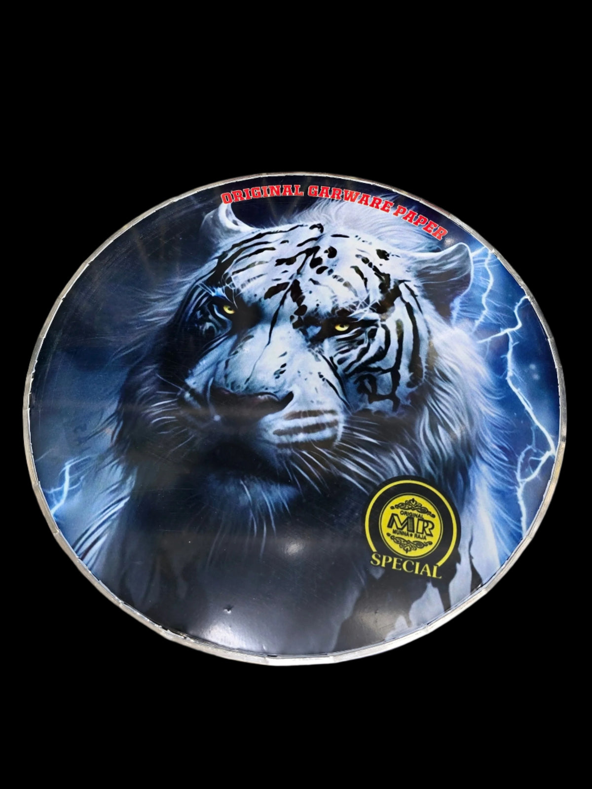 Electric Fury 13" Dhol Treble Skin – White Tiger with Lightning