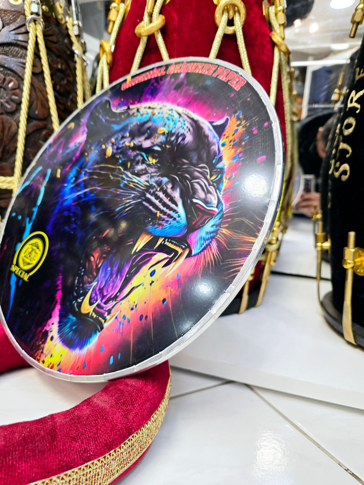 Vibrant Blaze 13" Dhol Treble Skin – Explosive Tiger Design - Sangeet Store