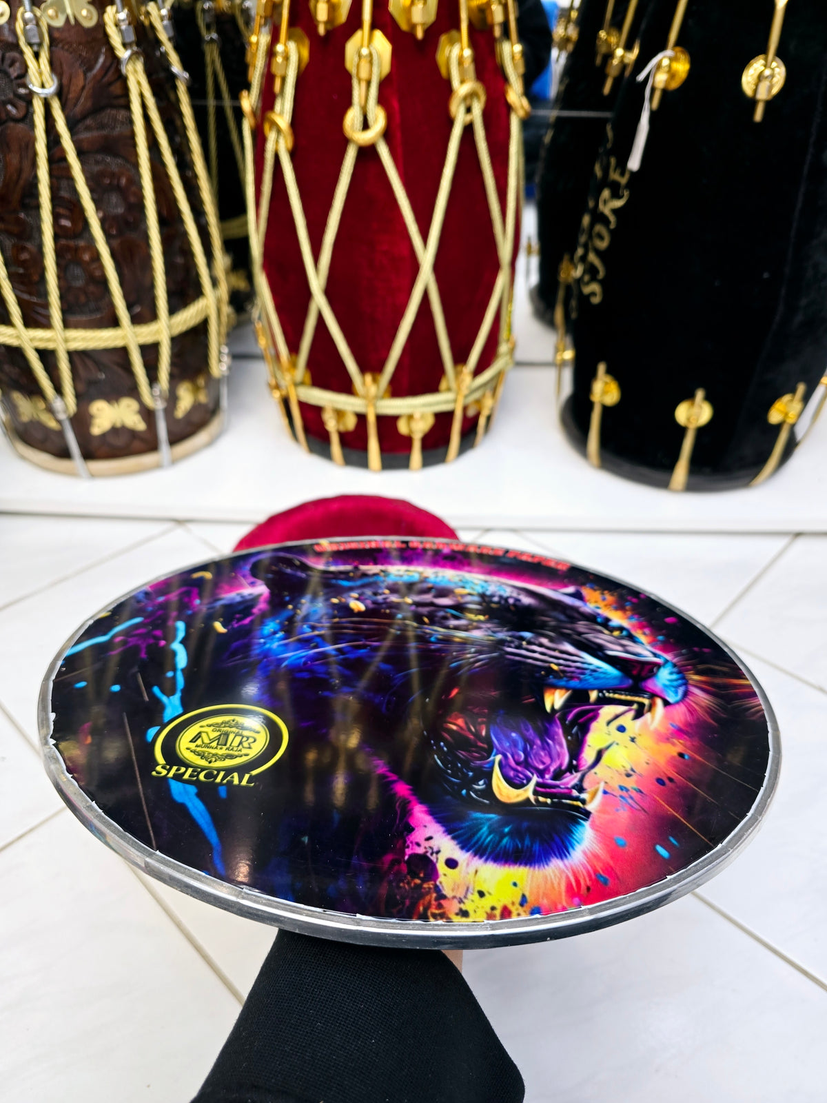 Vibrant Blaze 13" Dhol Treble Skin – Explosive Tiger Design - Sangeet Store