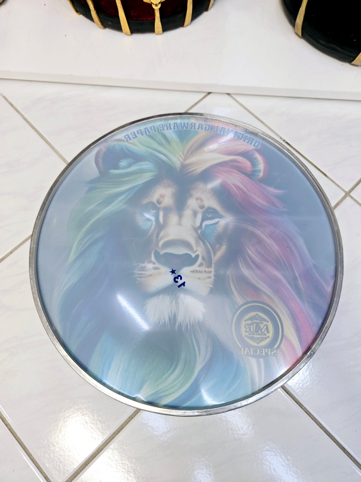 Majestic Mane 13" Dhol Treble Skin – Lion with Colorful Hair - Sangeet Store