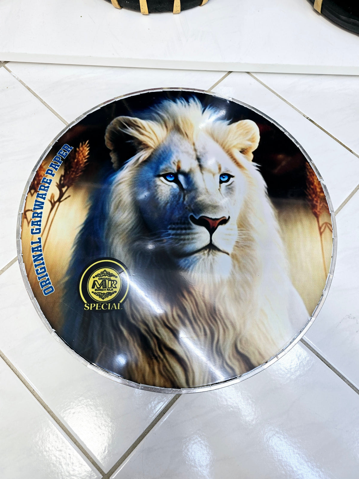 Sapphire Majesty 13.2" Dhol Treble Skin – White Lion with Blue Eyes - Sangeet Store