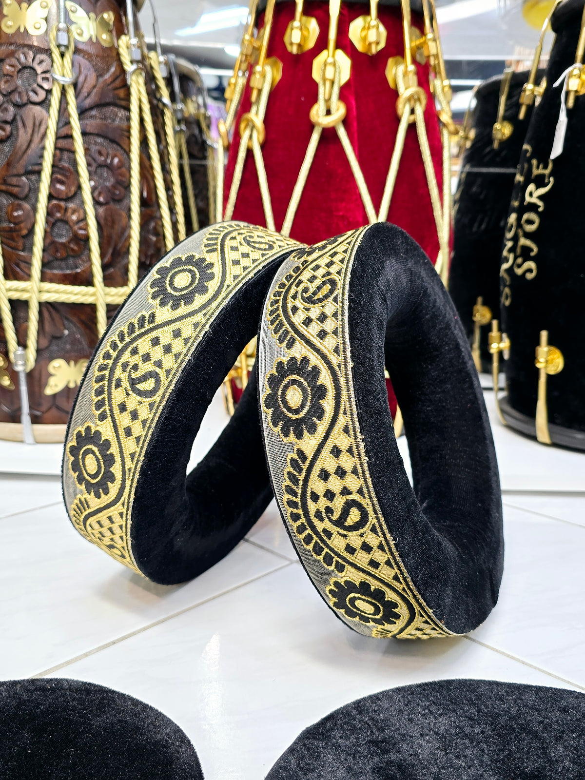 Ebony Majesty Tabla Rings Set – Premium Black with Black & Gold Design