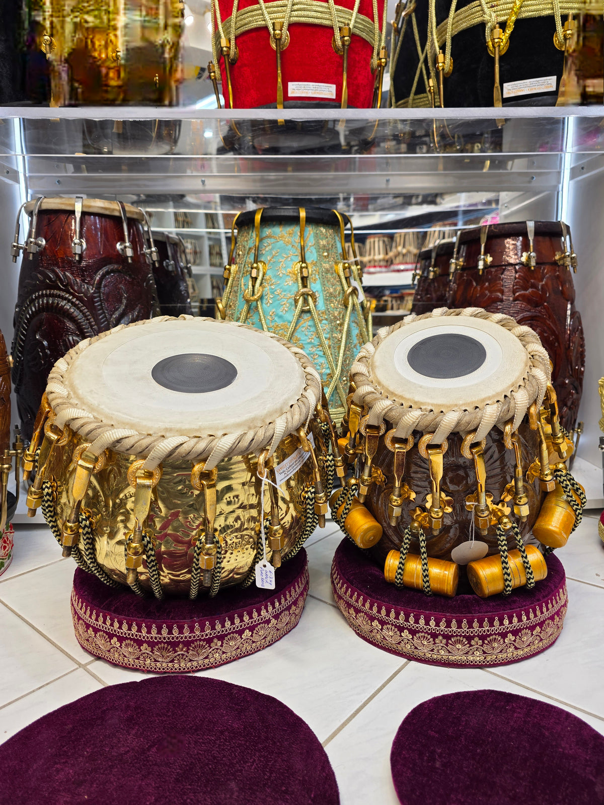 Solstice Sovereign – One-of-a-Kind Encarved Sheesham & Golden Brass C#/D/D# Bolted Tabla Set