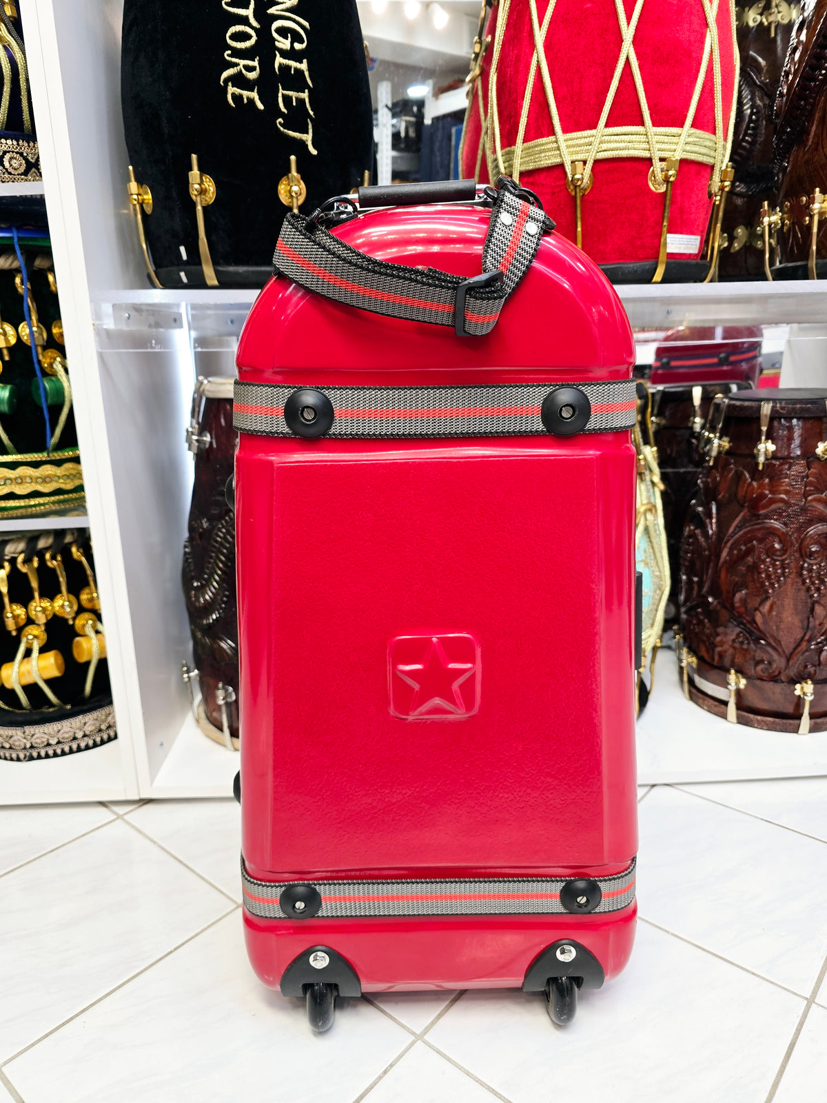 Crimson Fortress Standard Tabla Case – Dual Locks, Multi-Handle Design & Padded Red Interior *Minor Cosmetic Defects* - Sangeet Store