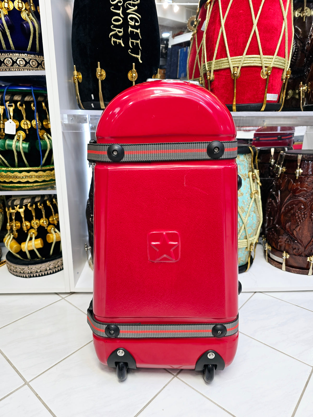 Crimson Fortress Standard Tabla Case – Dual Locks, Multi-Handle Design & Padded Red Interior *Minor Cosmetic Defects* - Sangeet Store