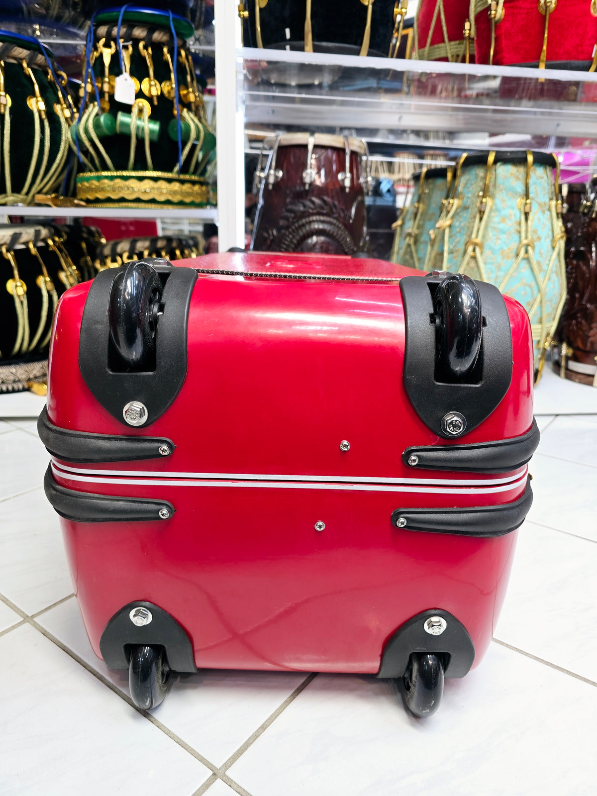 Crimson Fortress Standard Tabla Case – Dual Locks, Multi-Handle Design & Padded Red Interior *Minor Cosmetic Defects* - Sangeet Store