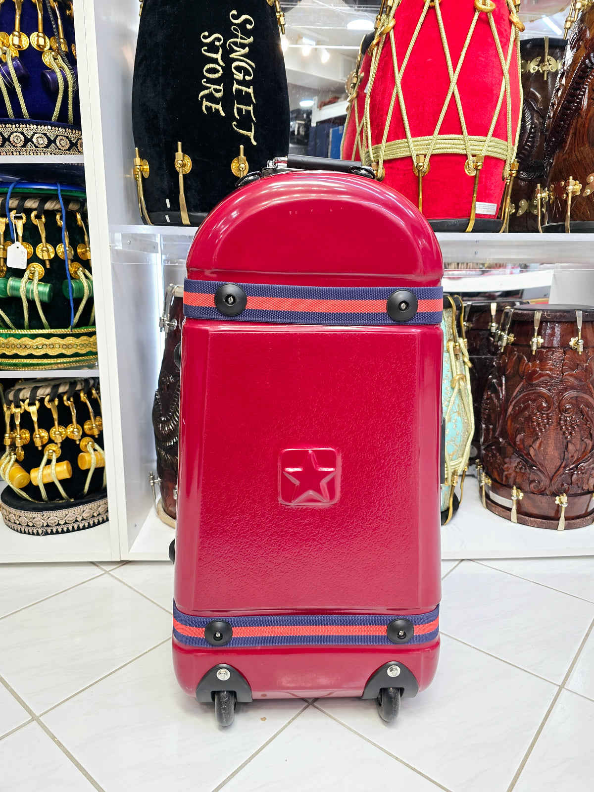Maharaja Crimson Sentinel – Dual-Lock Standard Tabla Case with Luxe Interior & Reinforced Handles *Minor Cosmetic Defects* - Sangeet Store