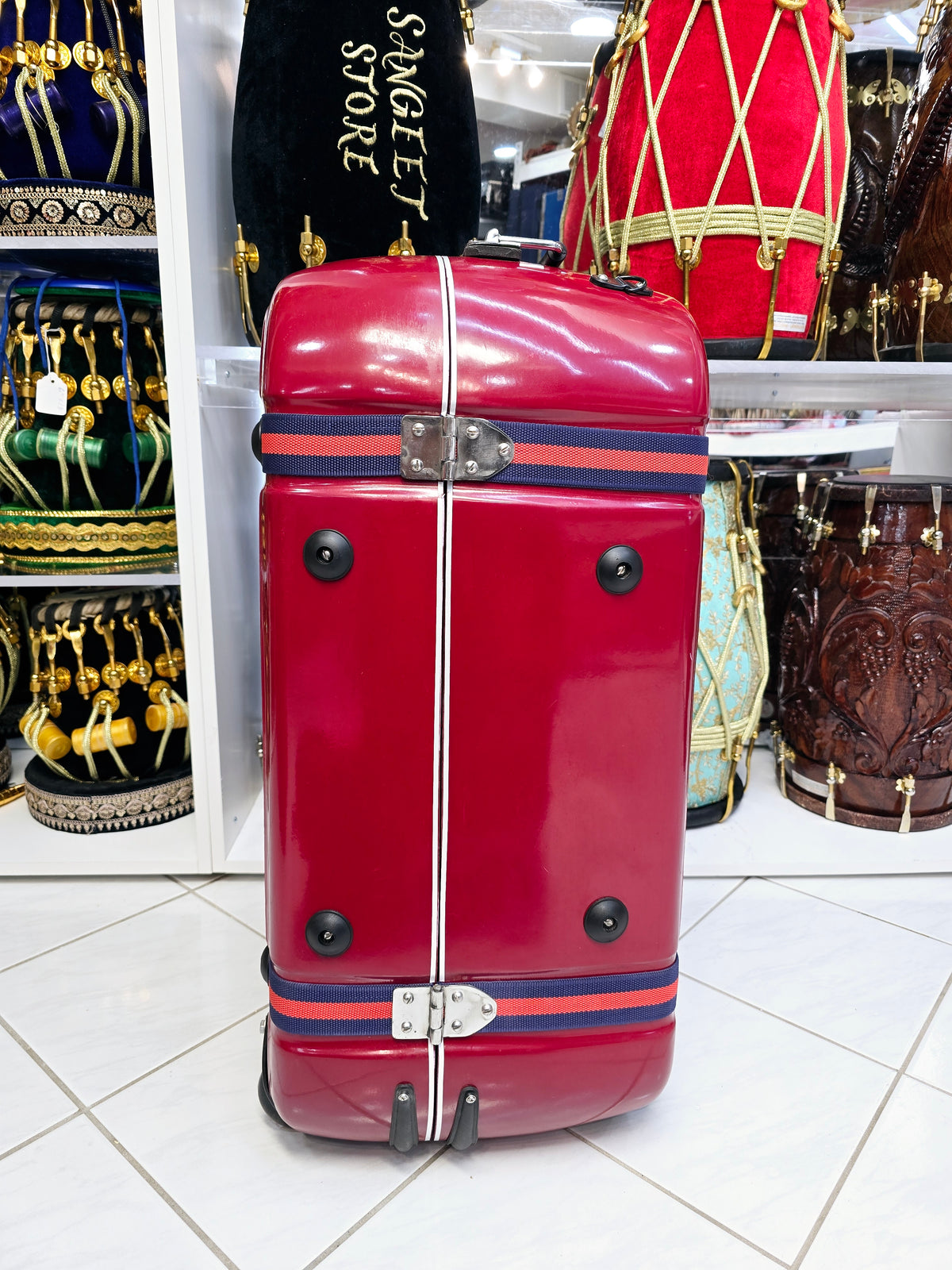 Maharaja Crimson Sentinel – Dual-Lock Standard Tabla Case with Luxe Interior & Reinforced Handles *Minor Cosmetic Defects* - Sangeet Store