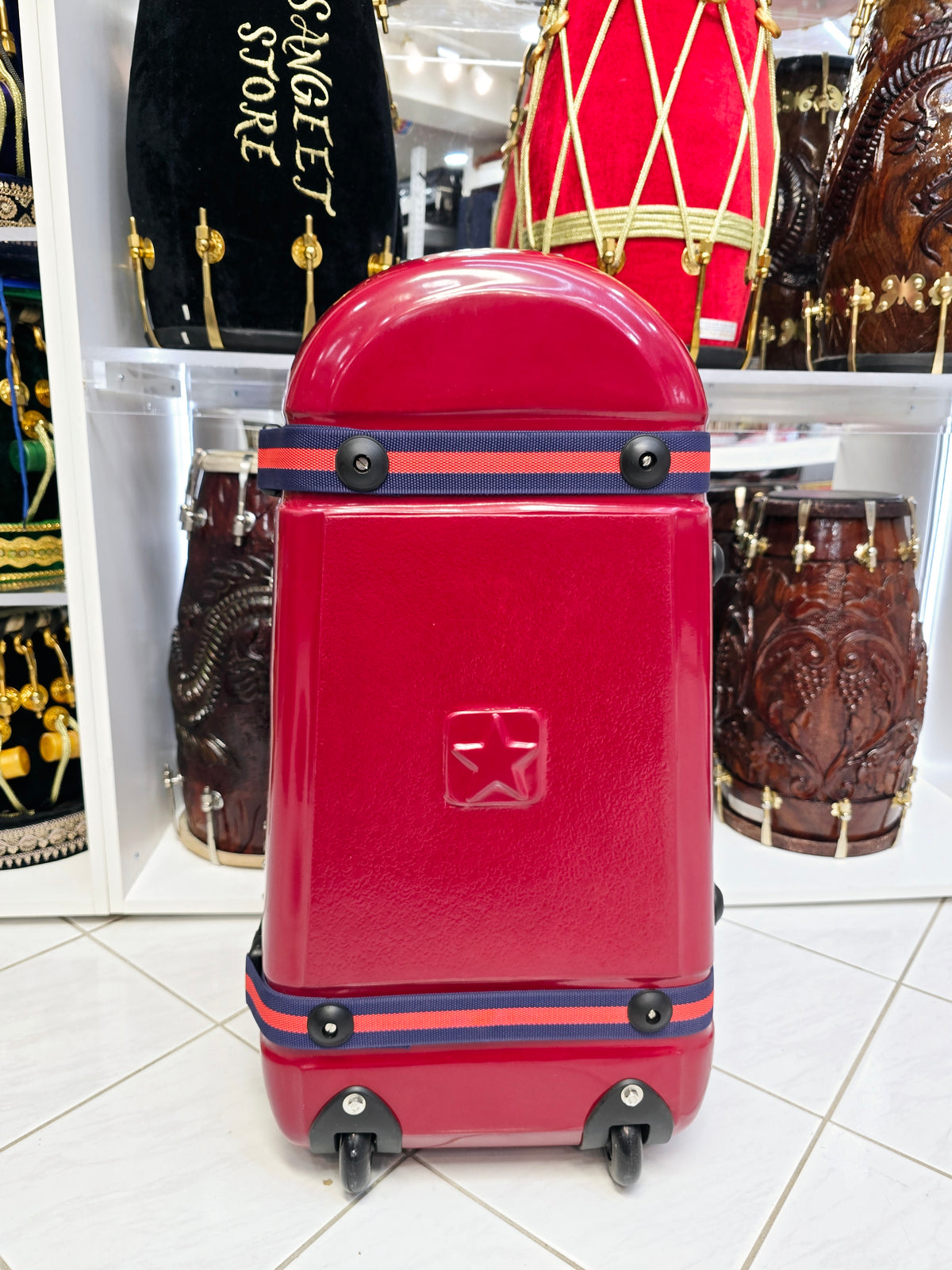 Maharaja Crimson Sentinel – Dual-Lock Standard Tabla Case with Luxe Interior & Reinforced Handles *Minor Cosmetic Defects* - Sangeet Store
