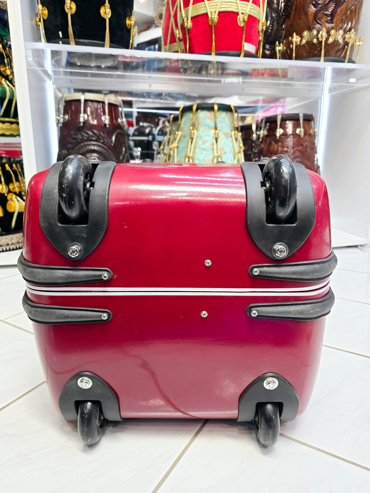 Maharaja Crimson Sentinel – Dual-Lock Standard Tabla Case with Luxe Interior & Reinforced Handles *Minor Cosmetic Defects* - Sangeet Store