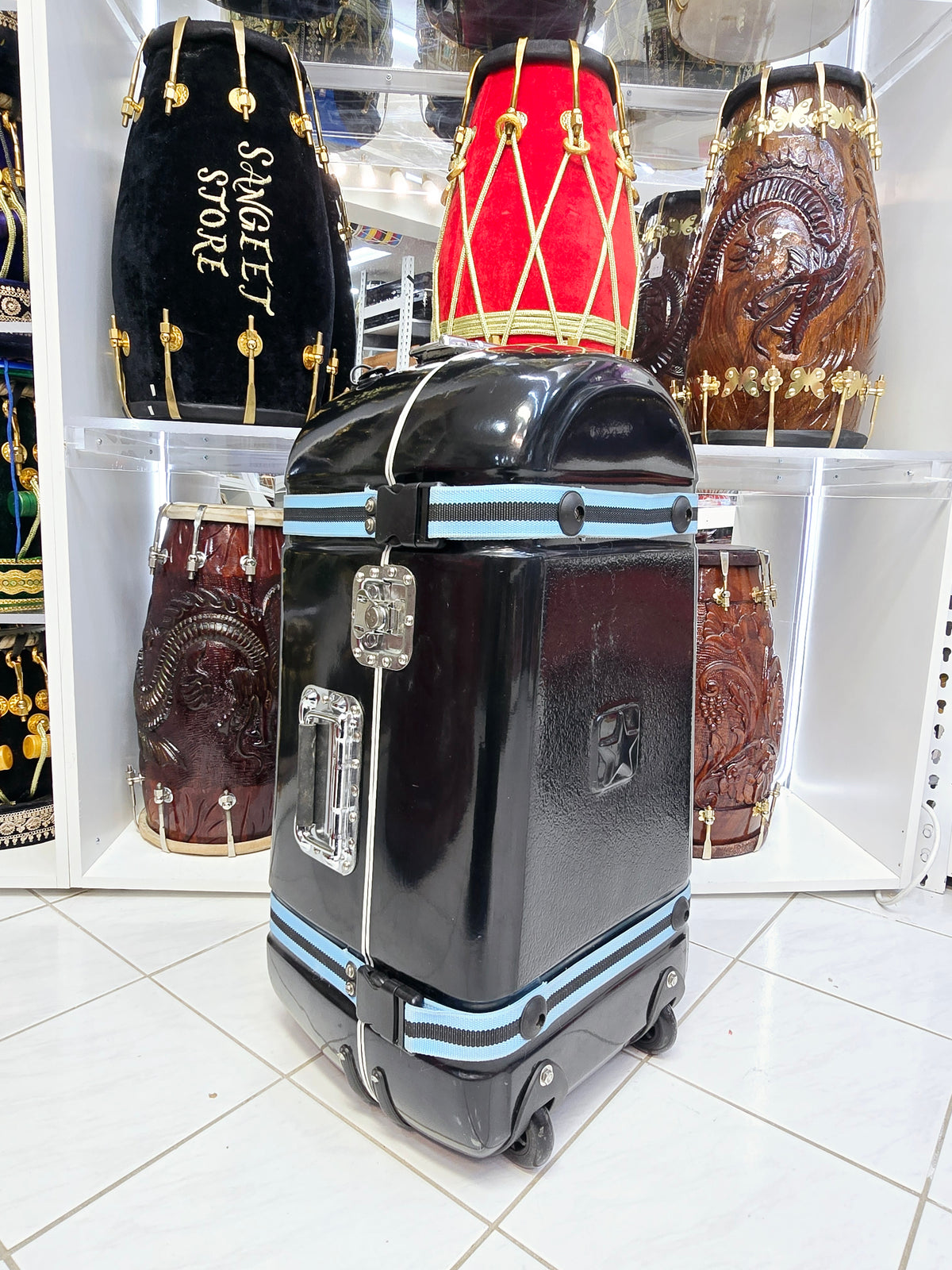 Midnight Aegis Standard Tabla Case – Single Lock, Reinforced Handles & Padded Interior *Minor Cosmetic Defects* - Sangeet Store