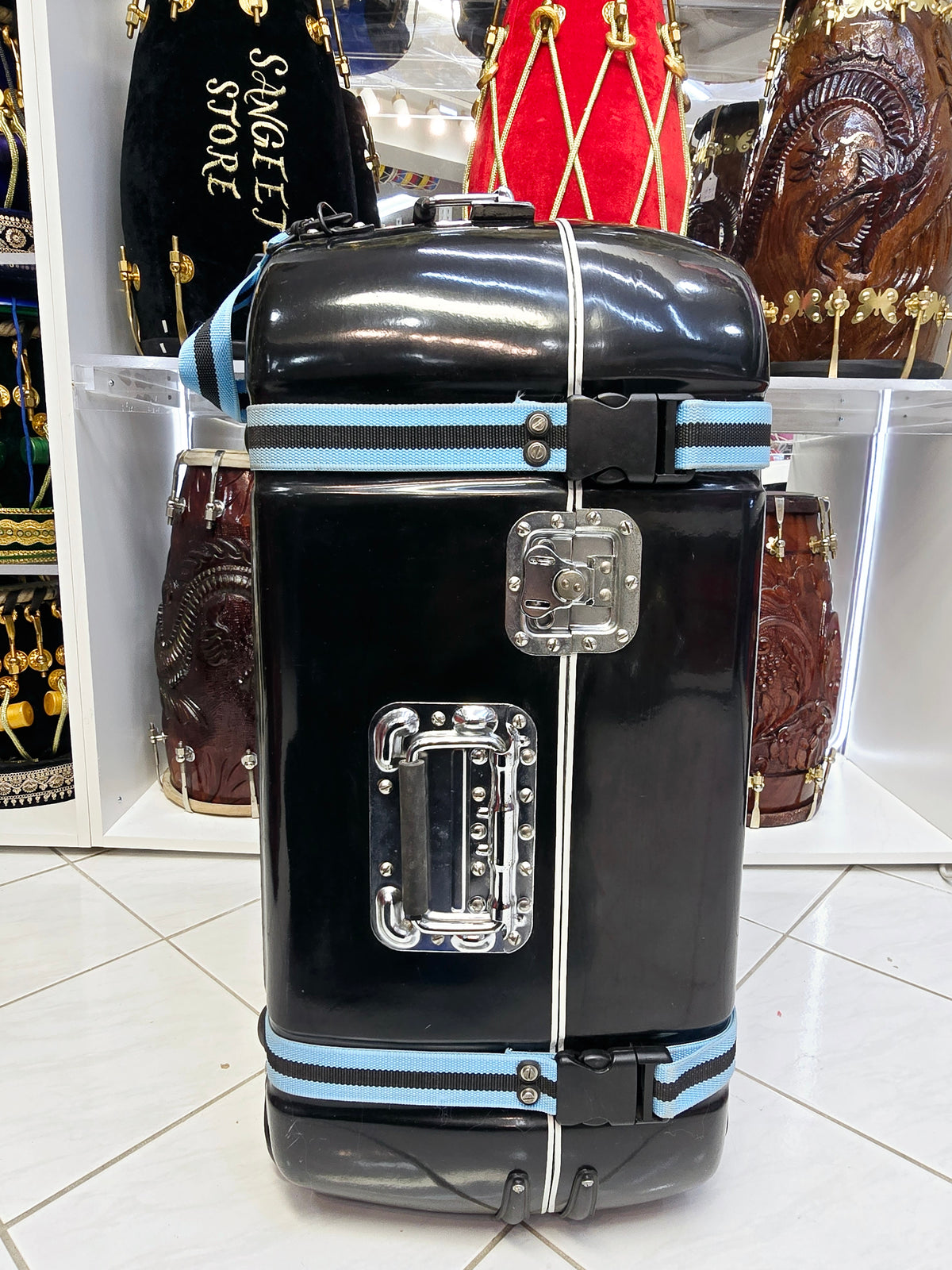 Midnight Aegis Standard Tabla Case – Single Lock, Reinforced Handles & Padded Interior *Minor Cosmetic Defects* - Sangeet Store