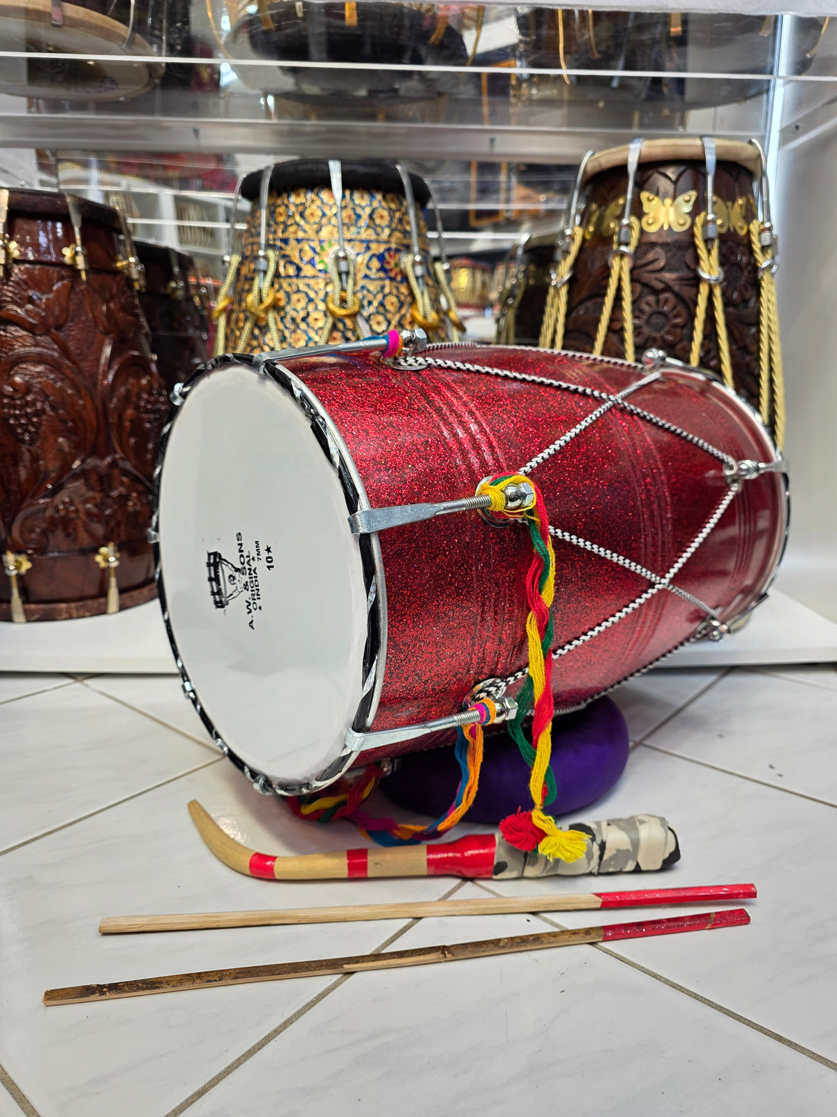 Crimson Thunder Lite – Compact 17.5" Glitter Red Fiberglass Punjabi Dhol *Minor Cosmetic Defect*