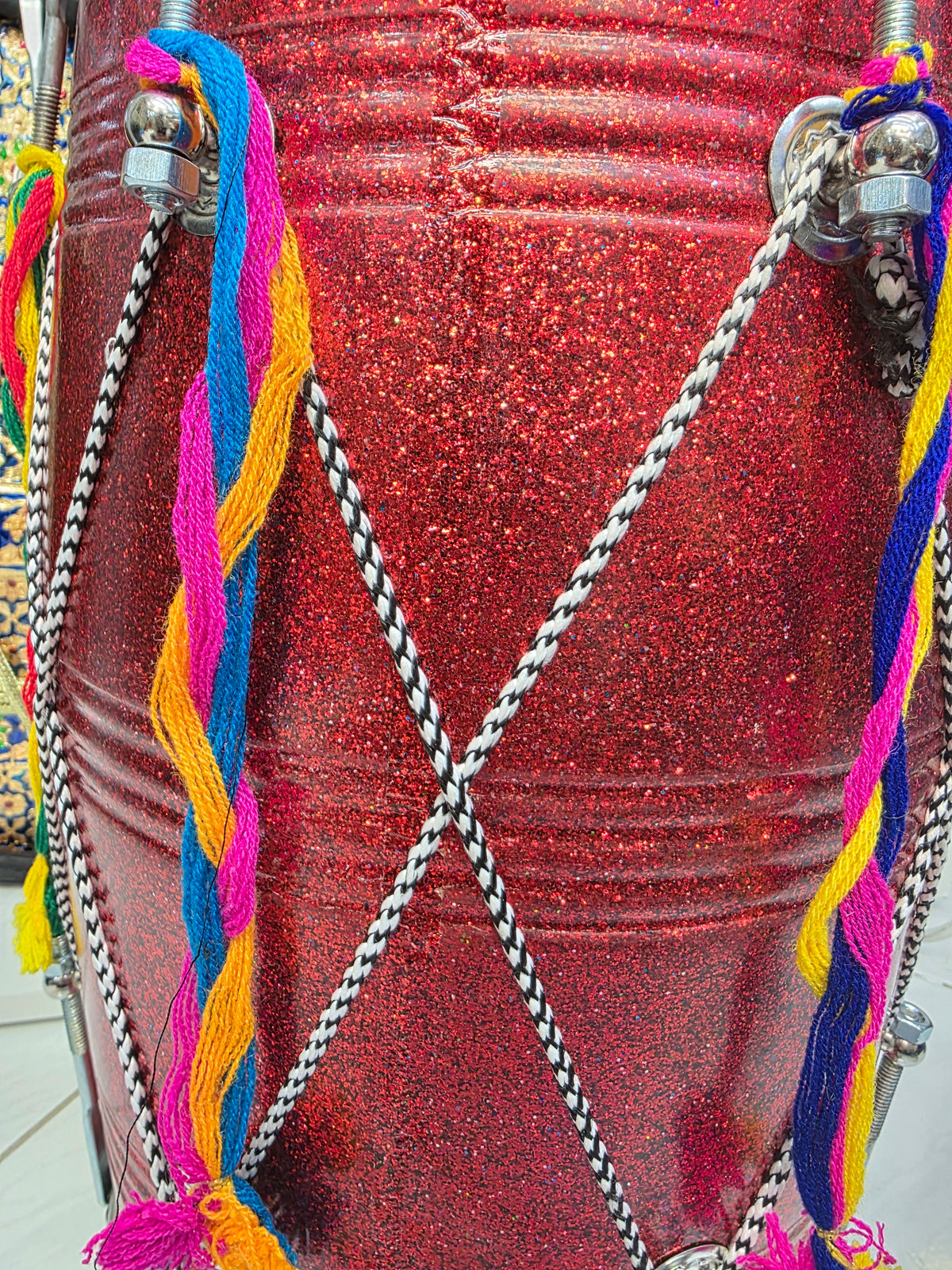 Crimson Thunder Lite – Compact 17.5" Glitter Red Fiberglass Punjabi Dhol *Minor Cosmetic Defect*