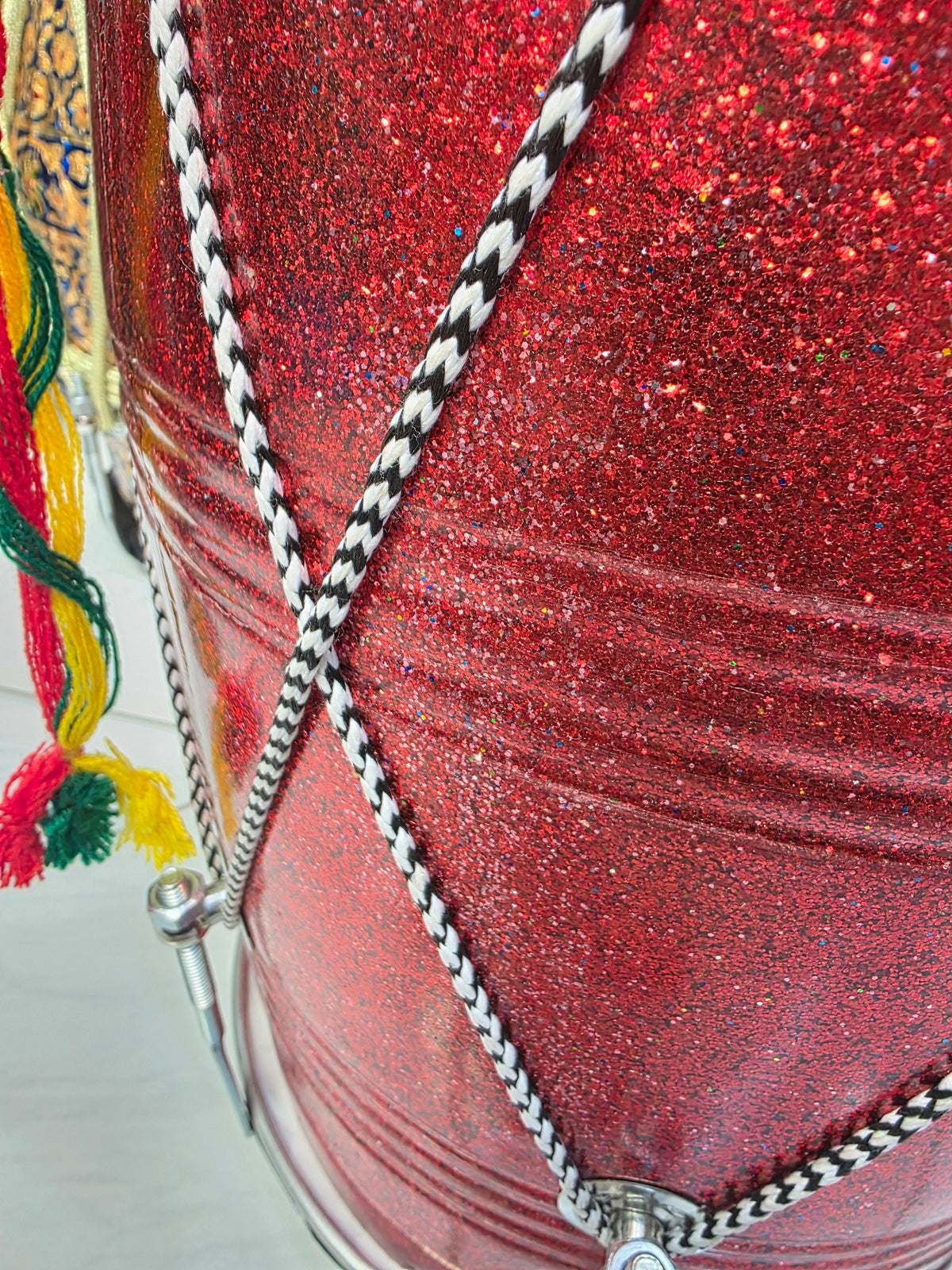 Crimson Thunder Lite – Compact 17.5" Glitter Red Fiberglass Punjabi Dhol *Minor Cosmetic Defect*