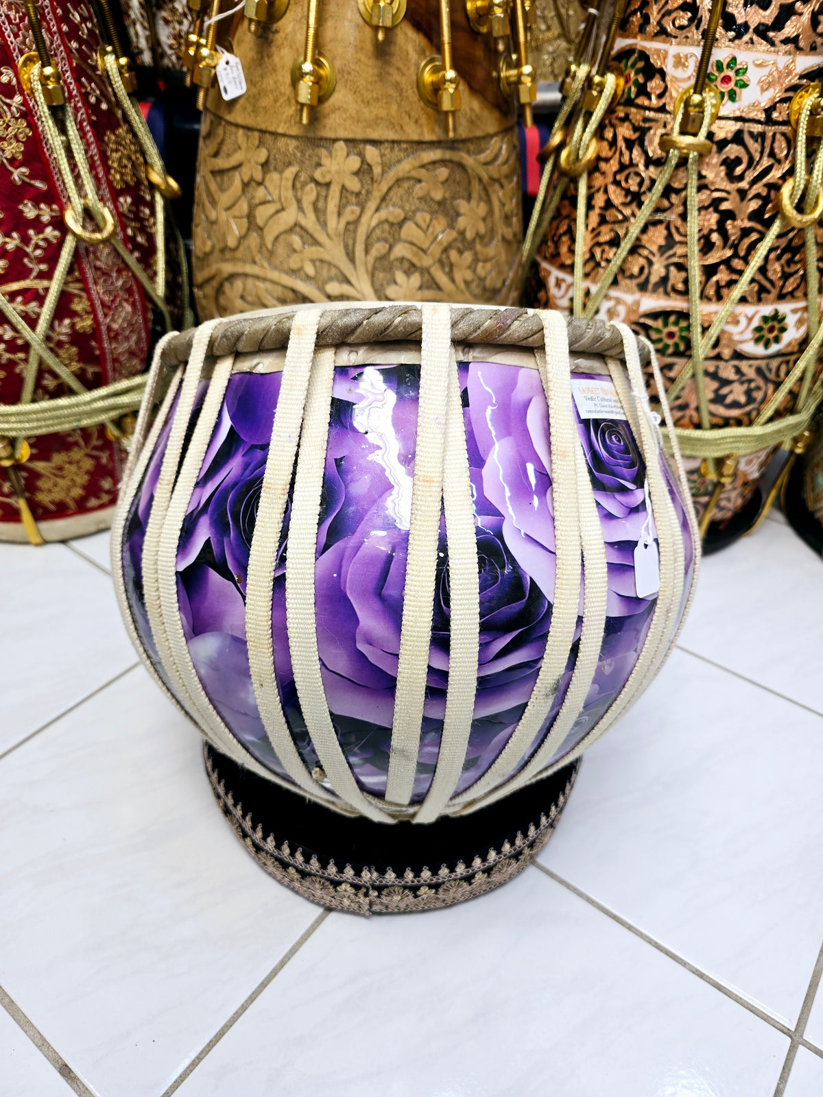 Gulshan Dhwani 9" 6.1kg Copper Nylon-Strapped Bayan – Purple Floral Wrap *Minor Cosmetic Defects *