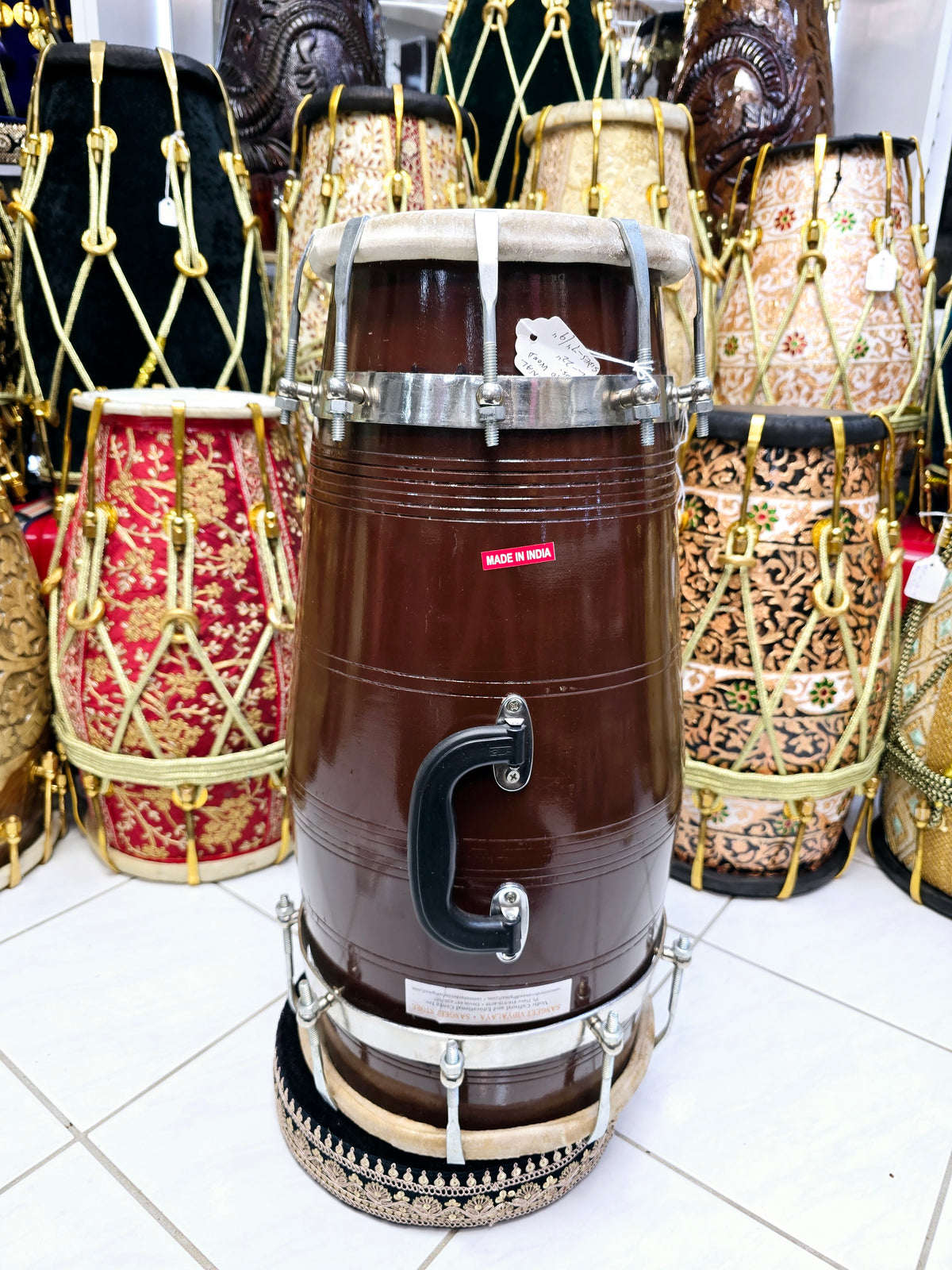 Sangeet Veda 14lbs Mango Wood West-Indian Toned Brown Bolted Dholak – Professional Quality *Minor Cosmetic Defects*