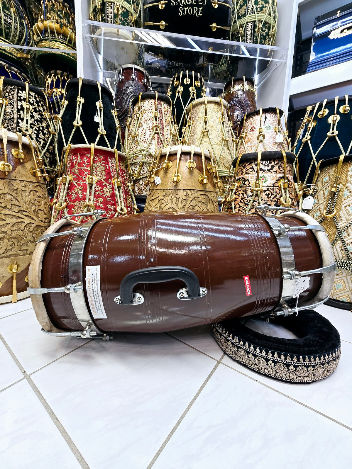 Sangeet Veda 14lbs Mango Wood West-Indian Toned Brown Bolted Dholak – Professional Quality *Minor Cosmetic Defects*