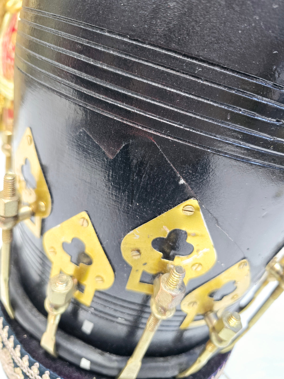 Raga Raj 14.2lbs Professional Red Sheesham Dholak – Black Painted, Golden Coated Accessories, Black Skins *Minor Cosmetic Defects